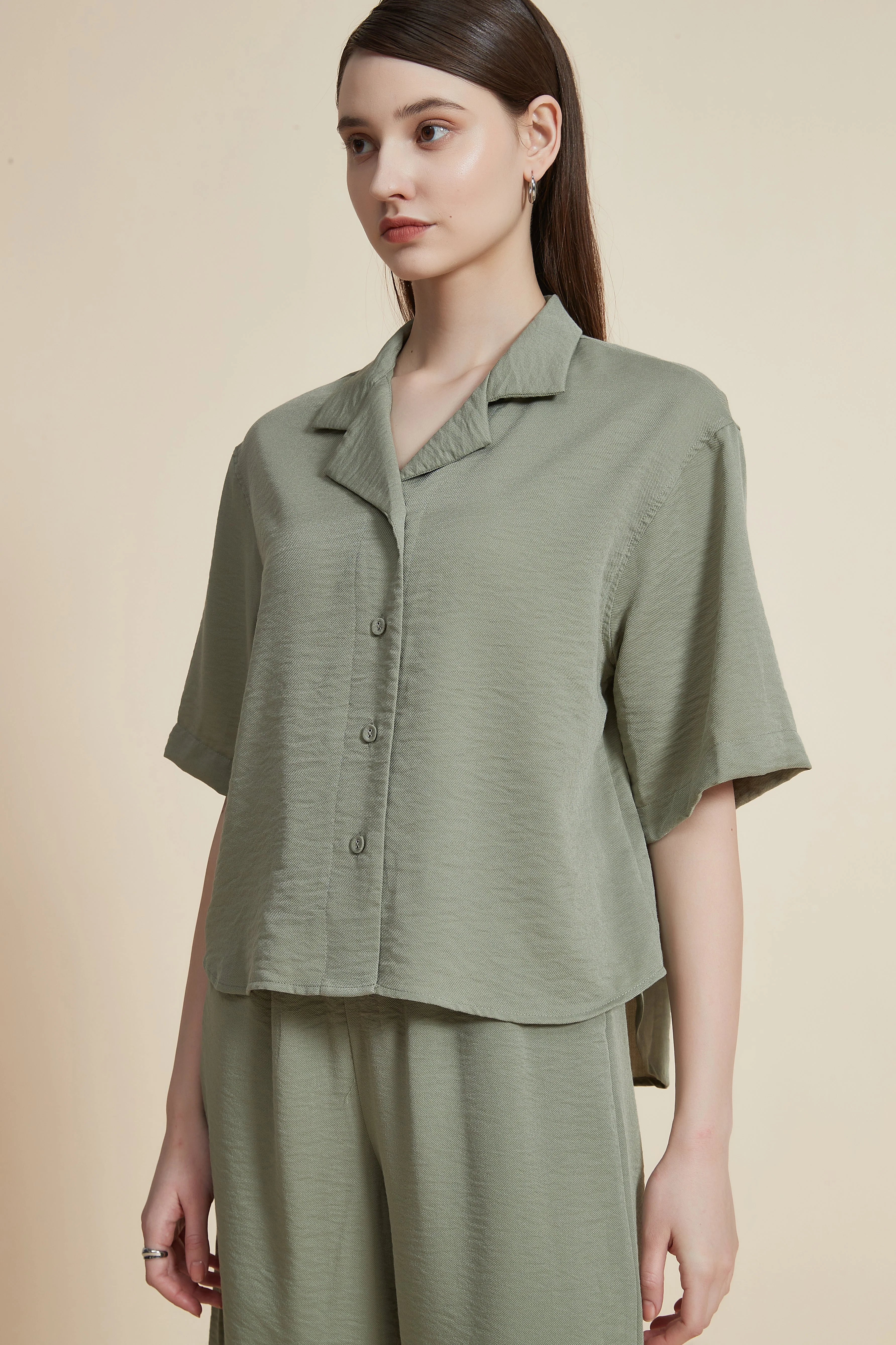 Women's Solid Short Sleeve Blouse with Shirt Collar - Image 9