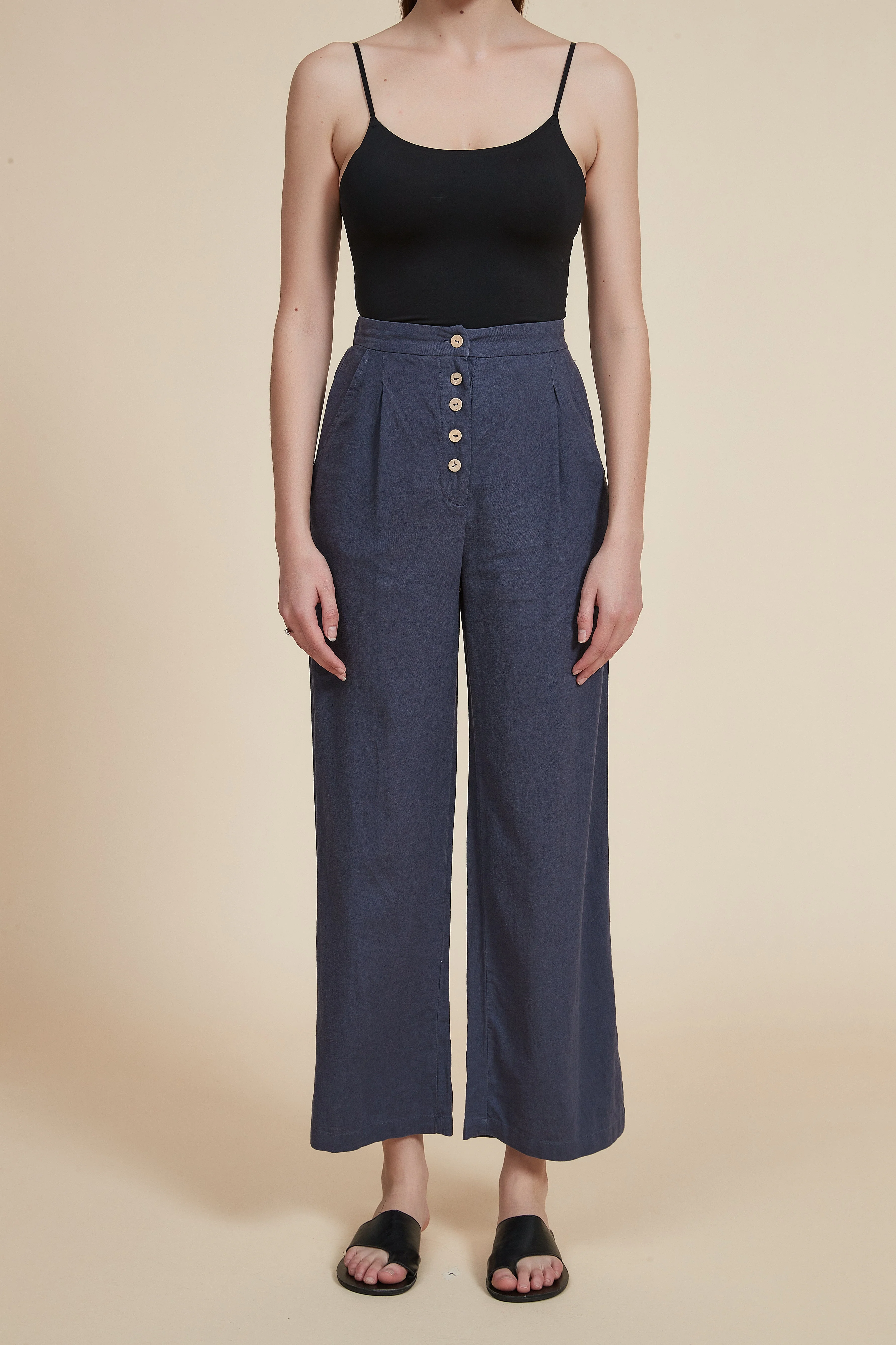 Classic Wide-Leg Button Trousers - Image 2