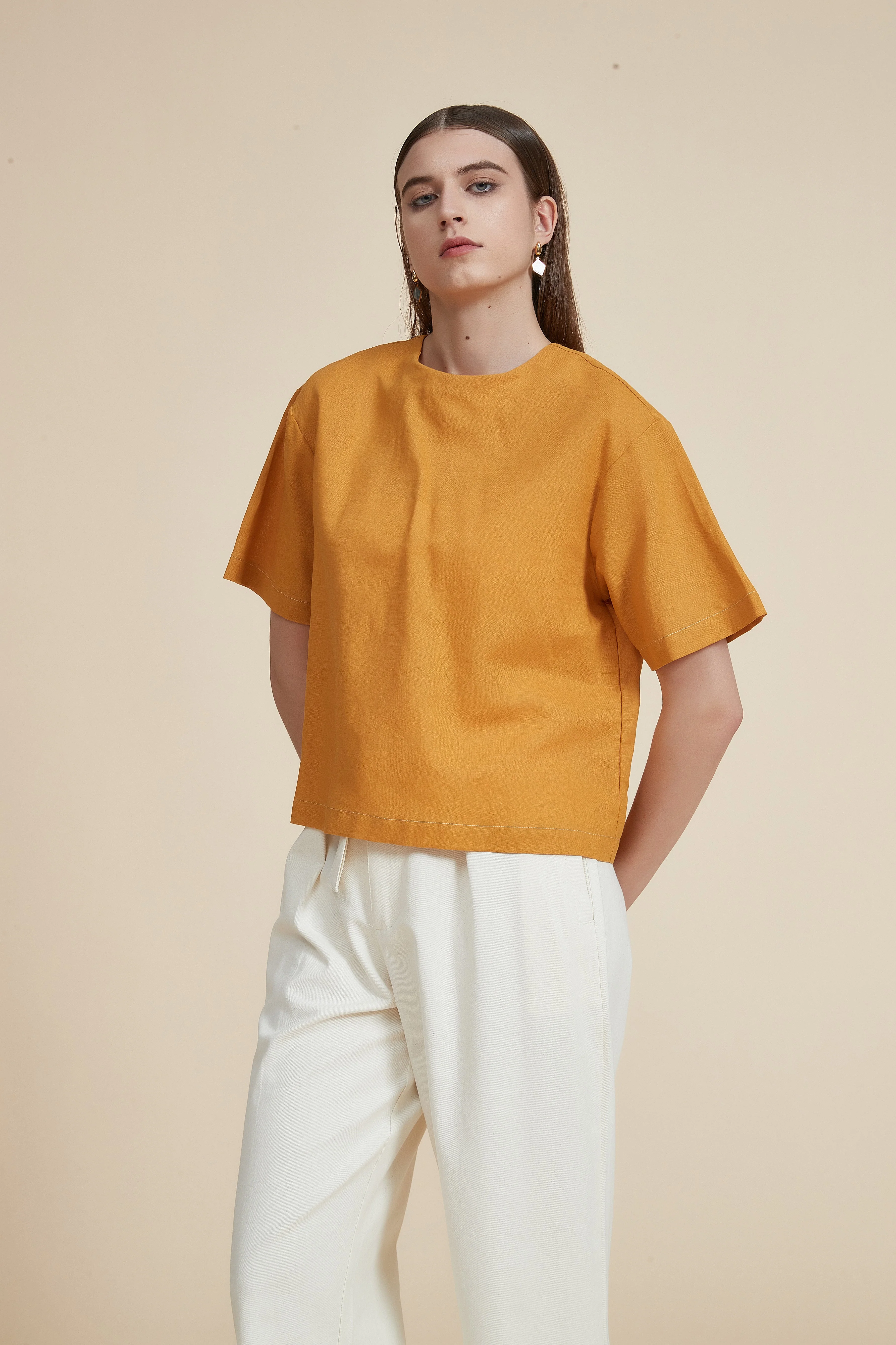 Cropped Solid Color Sleeveless Top with Round Neck