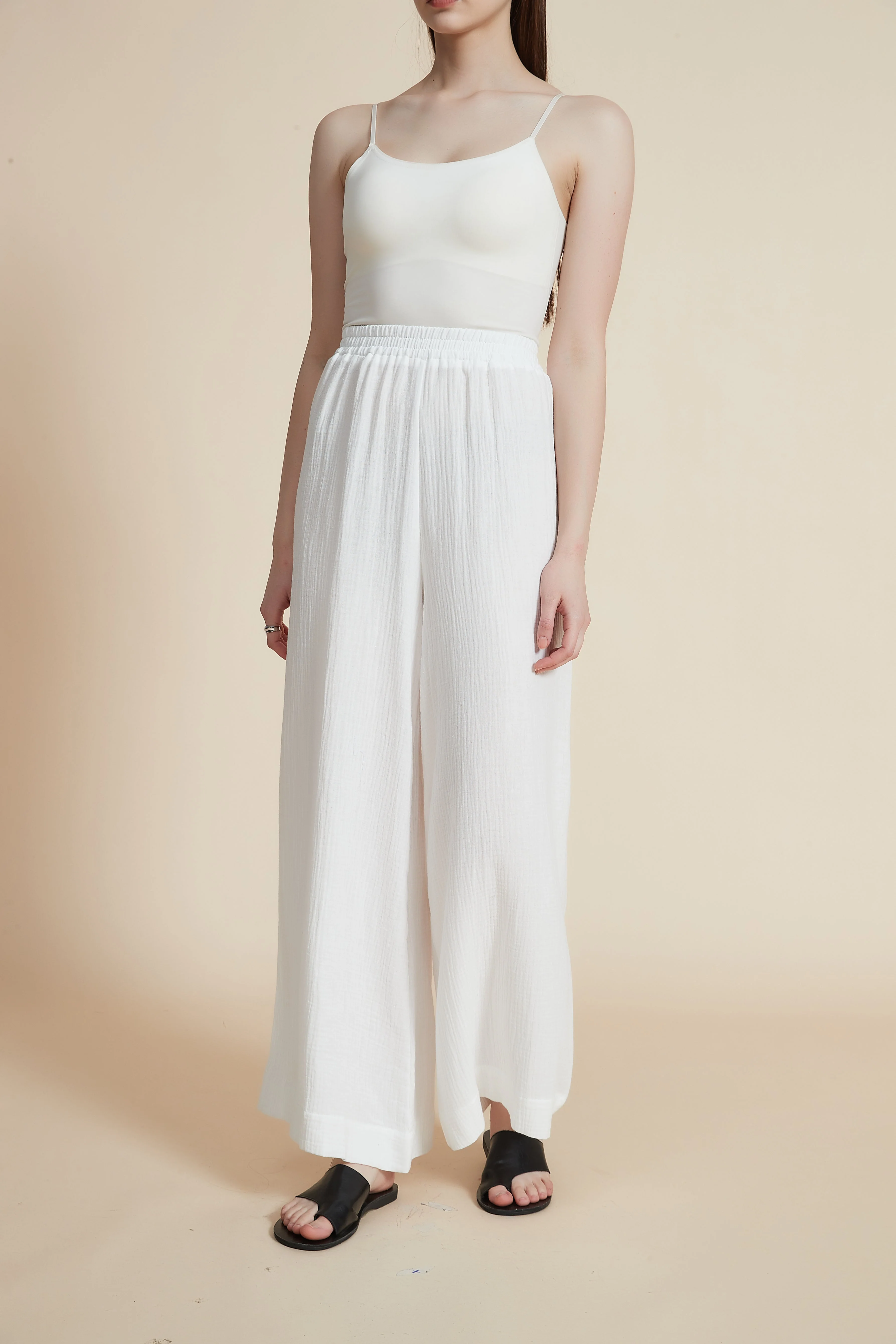 Plain Wide-Leg Solid Ribbed Trousers