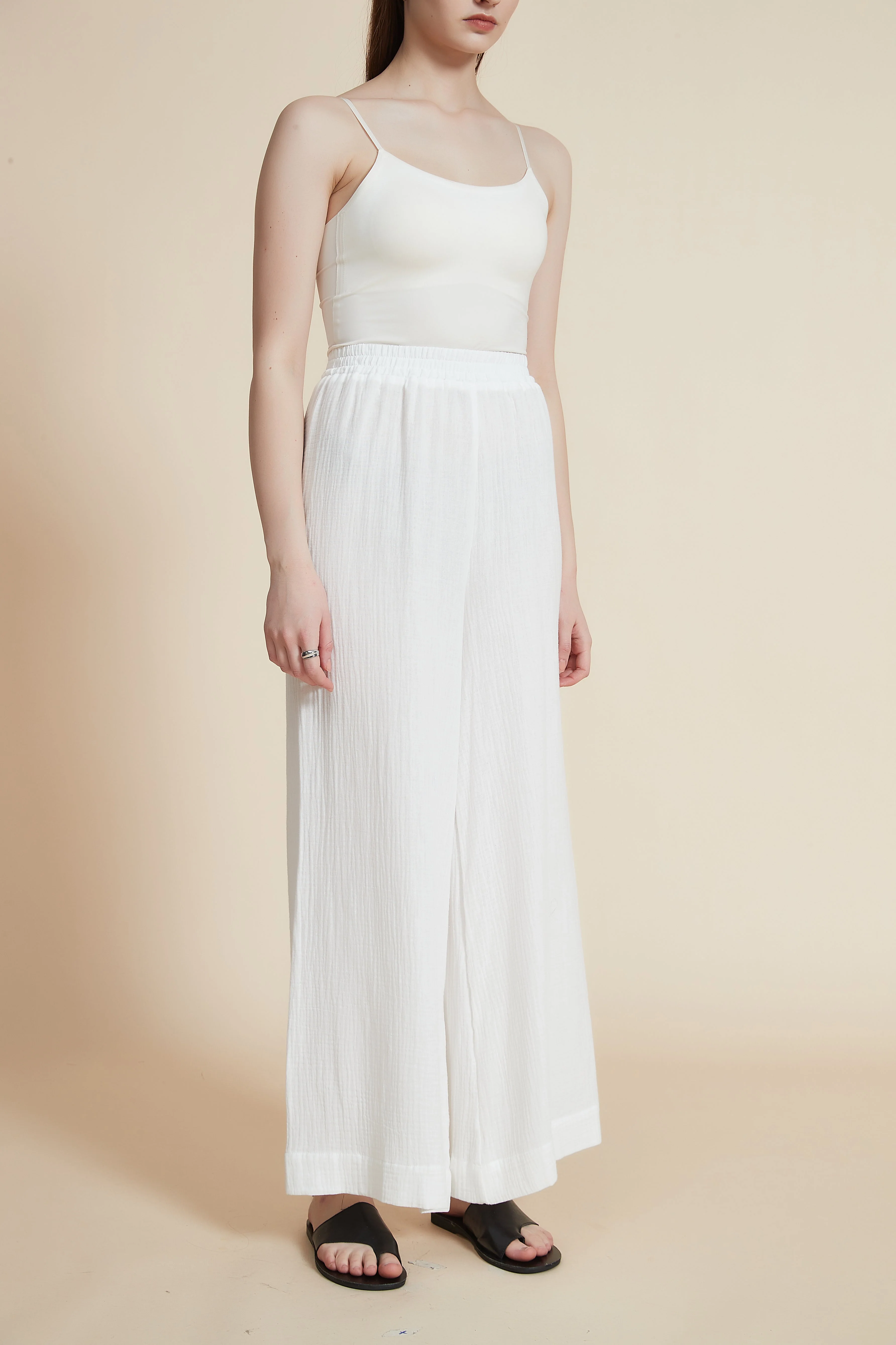 Plain Wide-Leg Solid Ribbed Trousers - Image 5