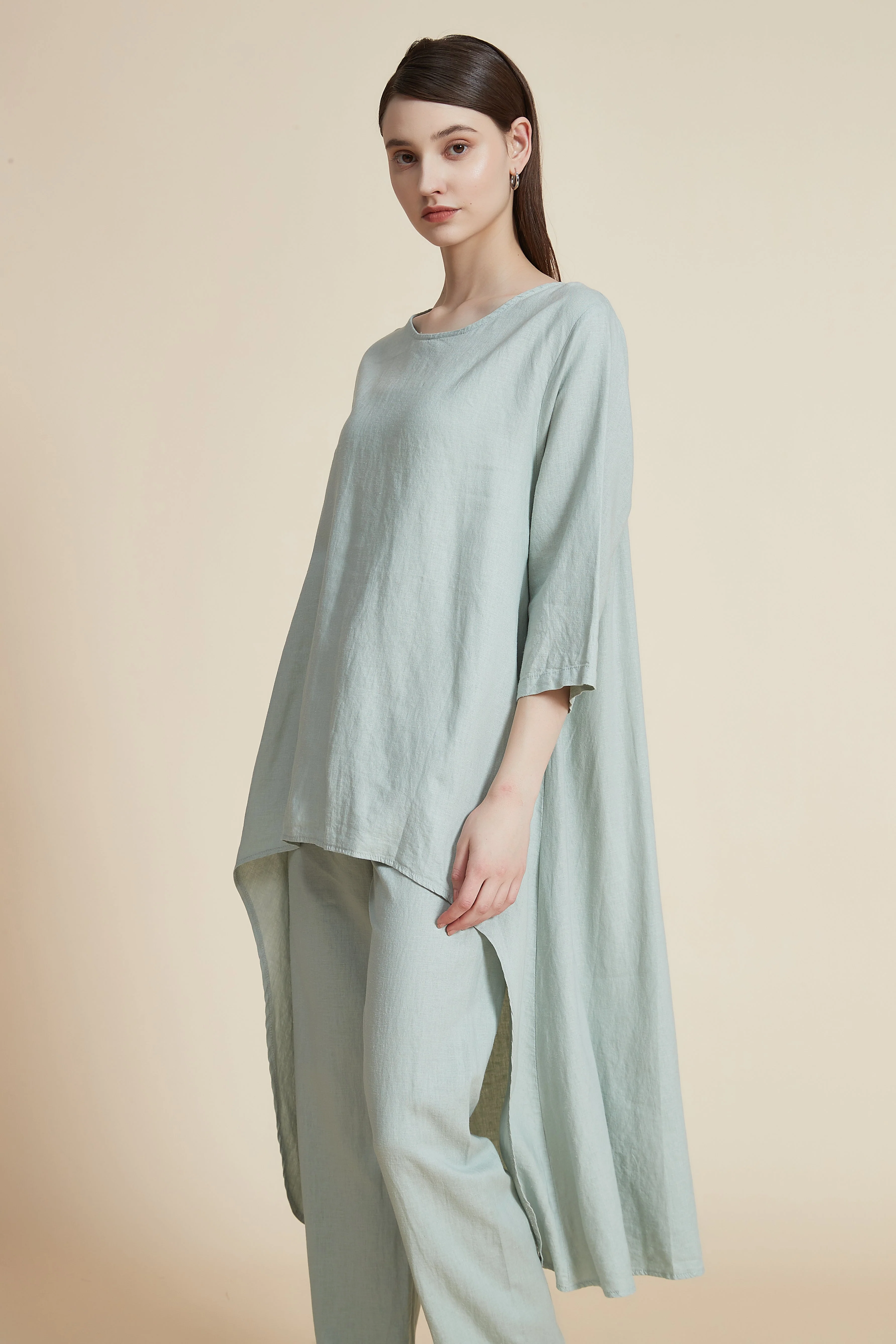 Short Sleeve Long Back Blouse with Round Neck - Image 10