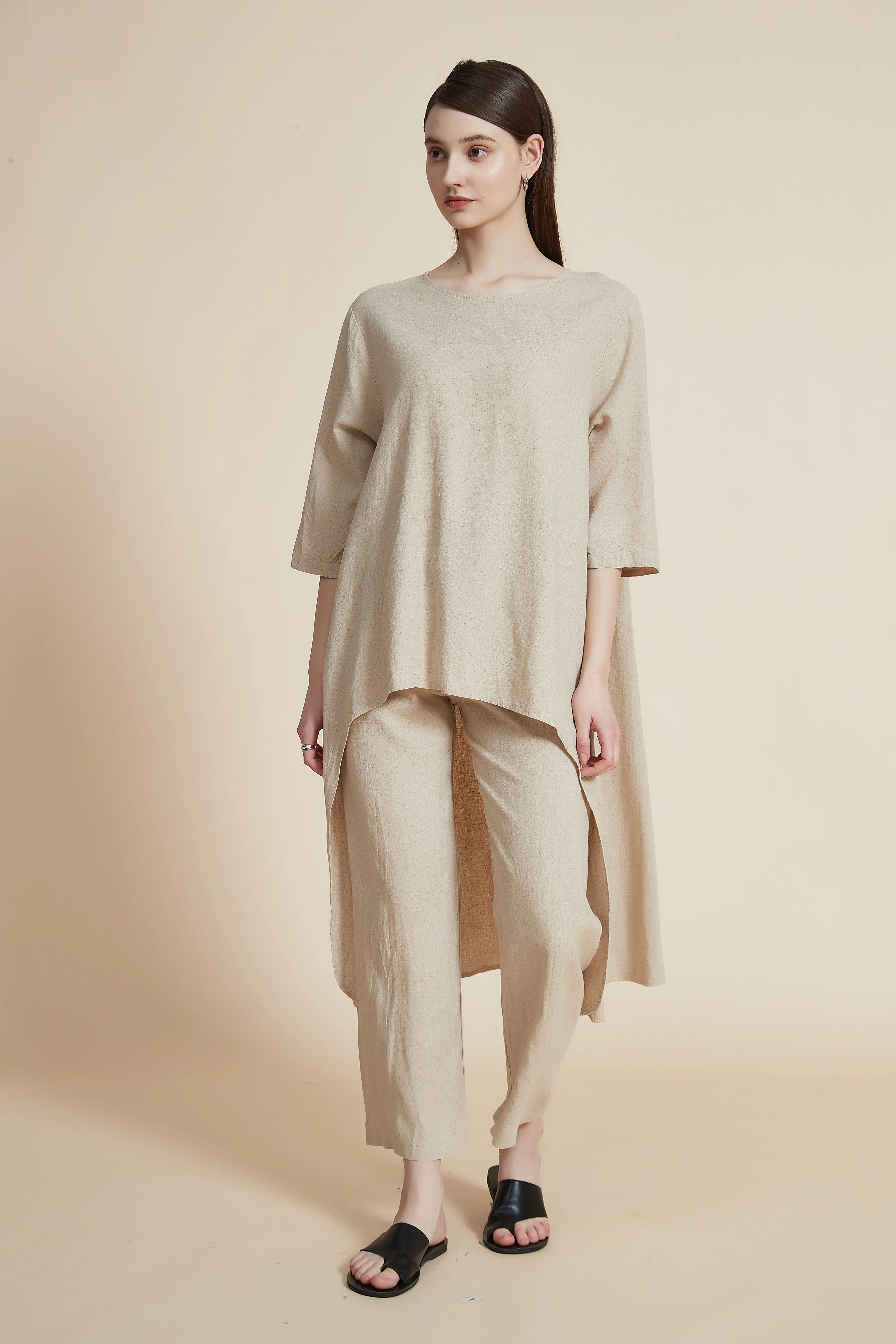 Short Sleeve Long Back Blouse with Round Neck - Image 4