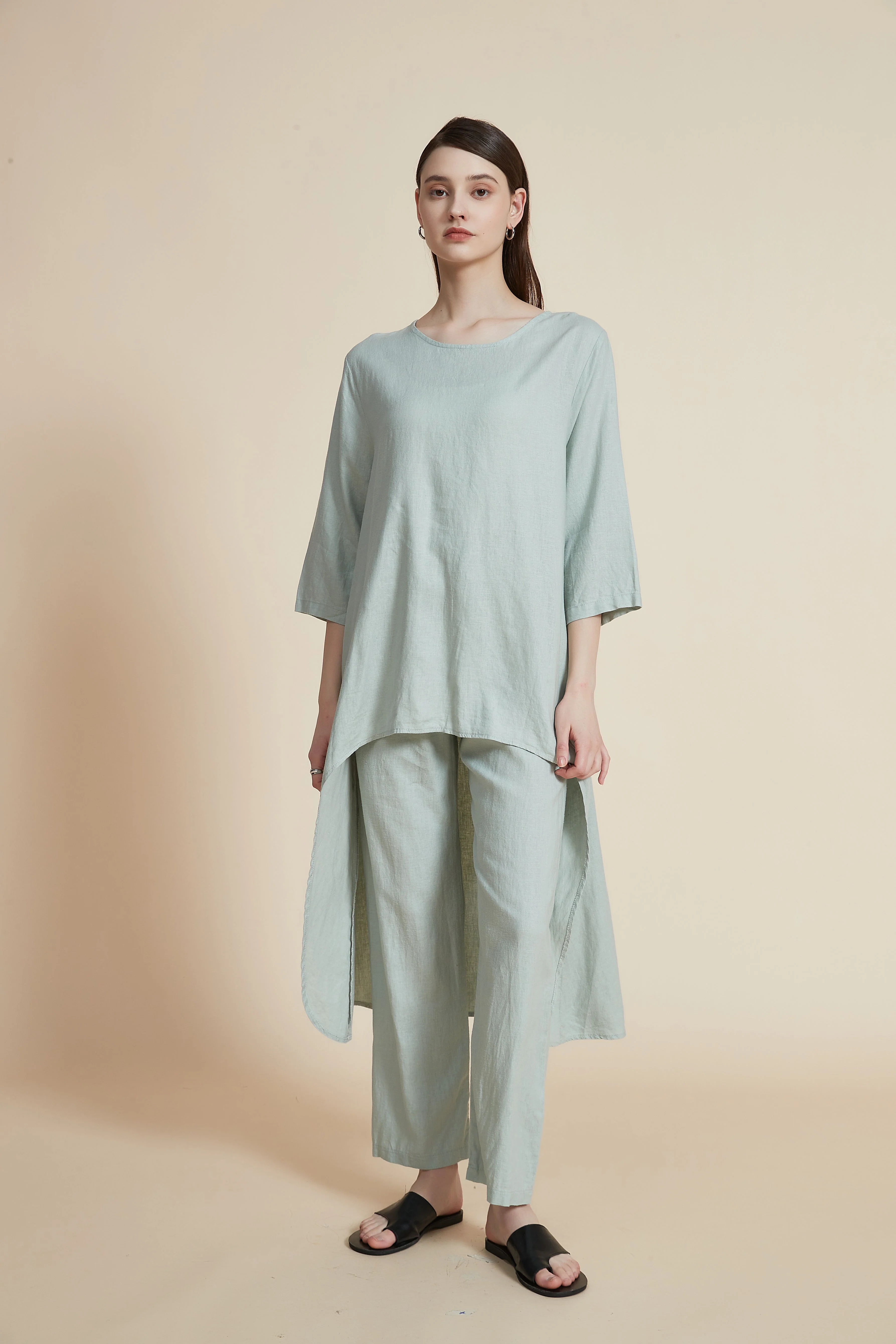 Short Sleeve Long Back Blouse with Round Neck - Image 7
