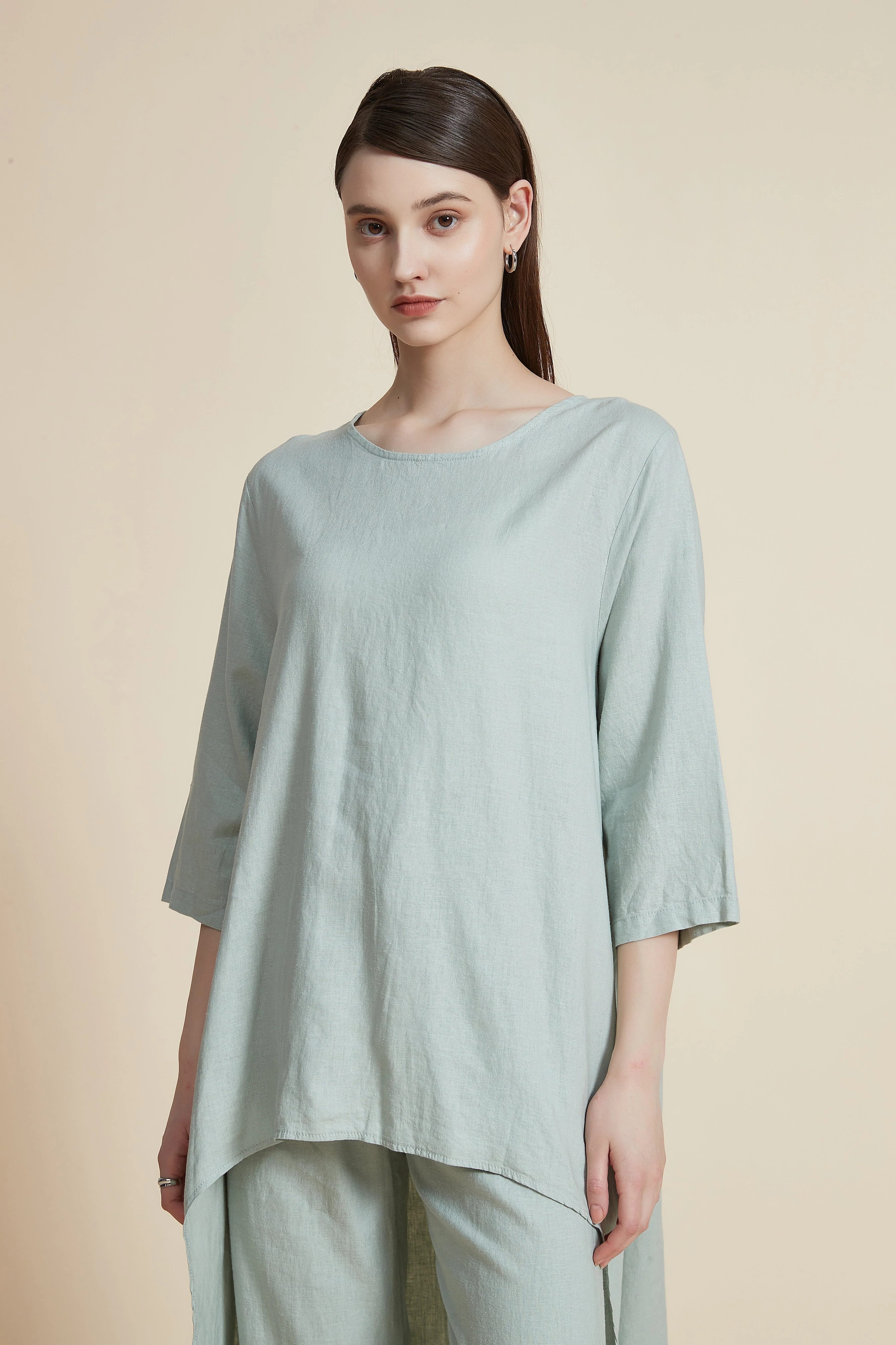 Short Sleeve Long Back Blouse with Round Neck - Image 8