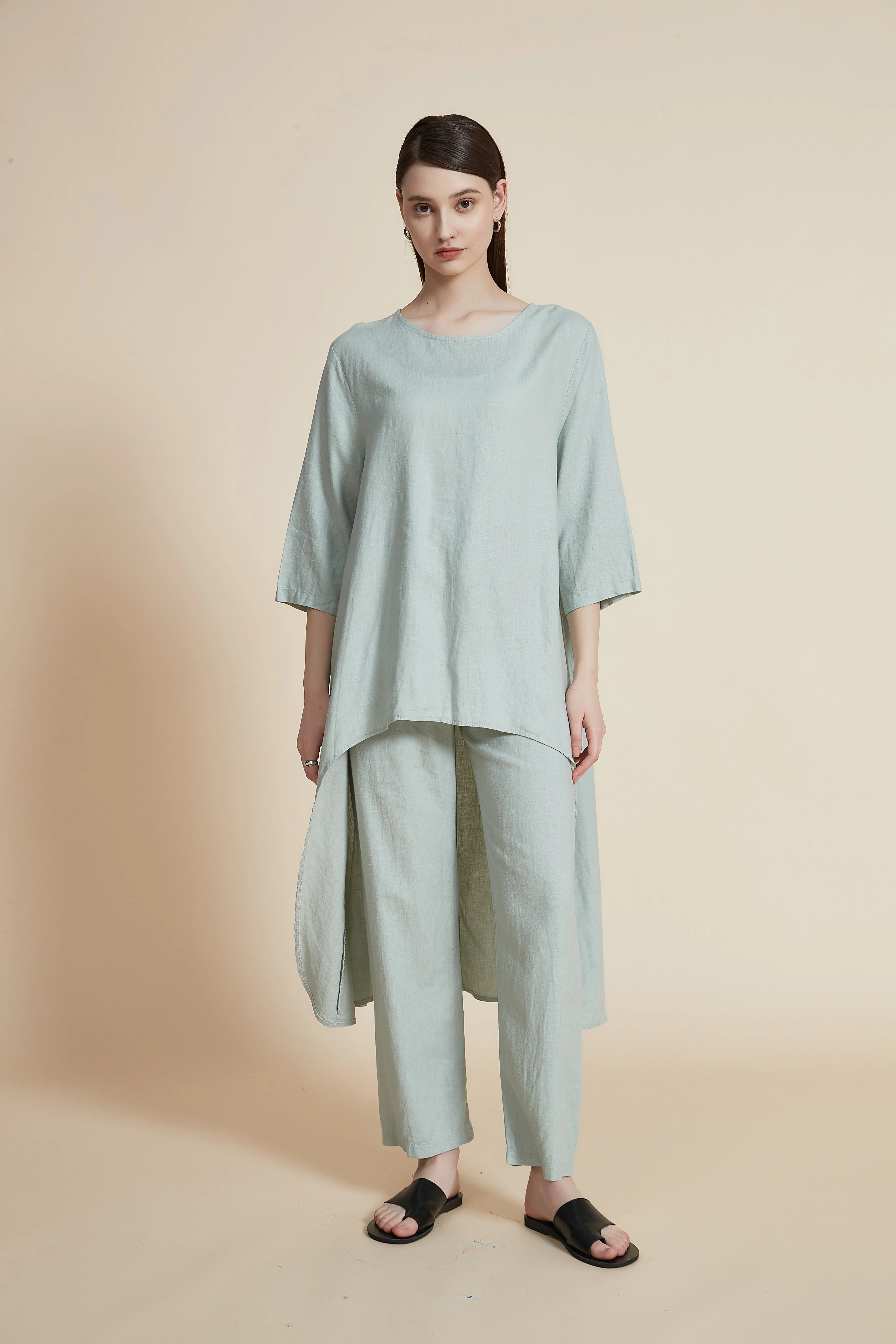 Short Sleeve Long Back Blouse with Round Neck - Image 9