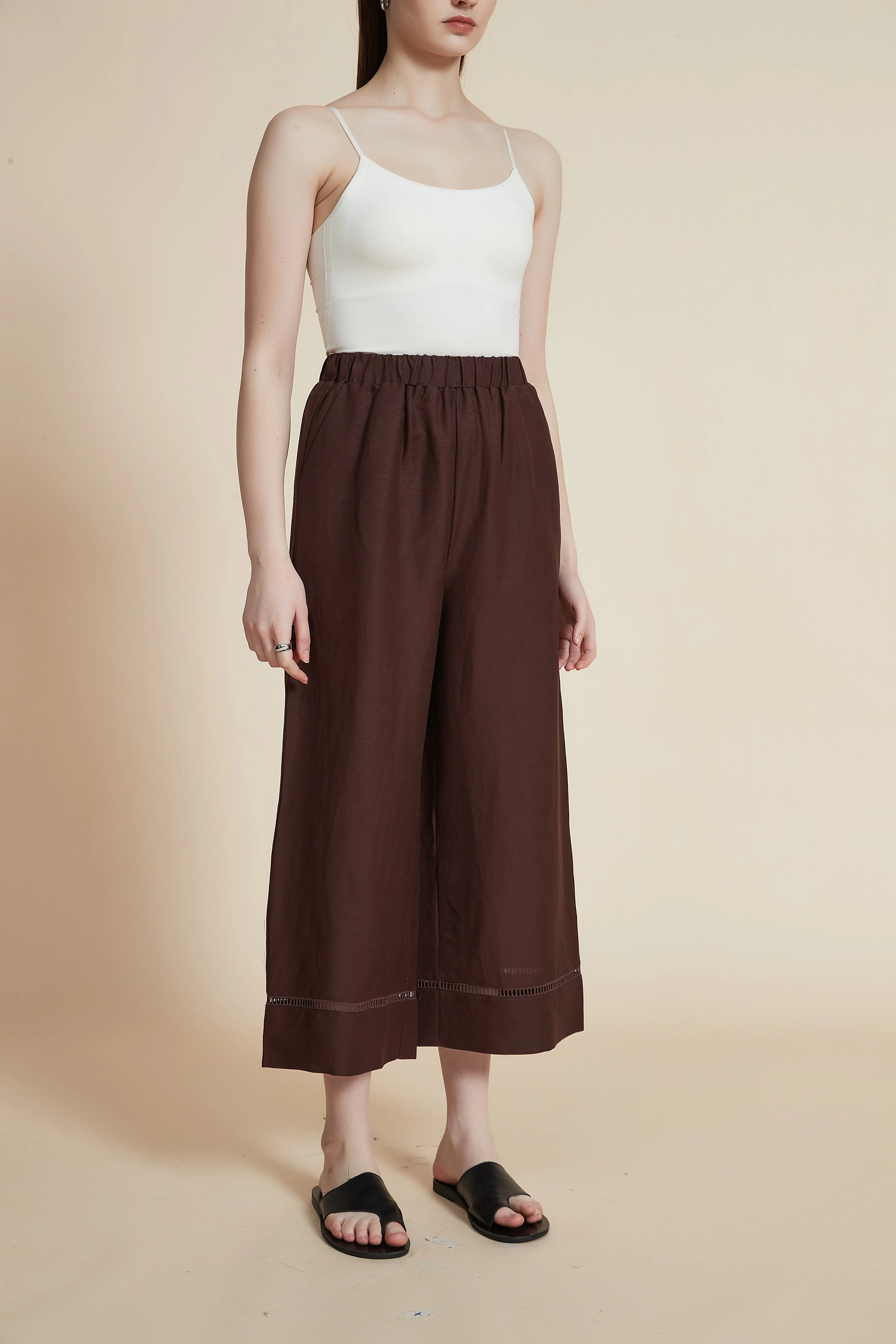 Women's Plain Wide Loose Midi Pants with Cutouts - Image 2