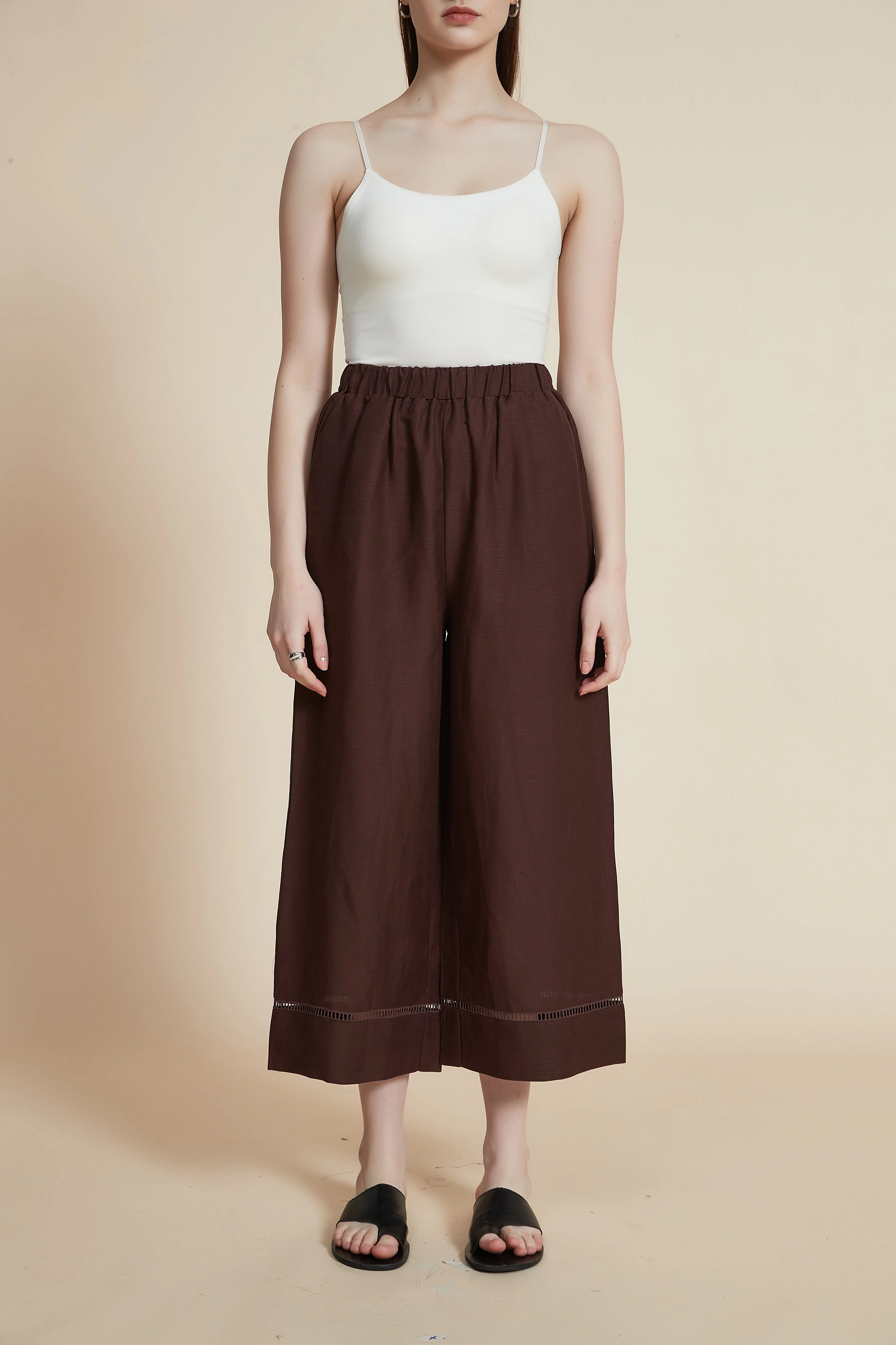 Women's Plain Wide Loose Midi Pants with Cutouts - Image 3