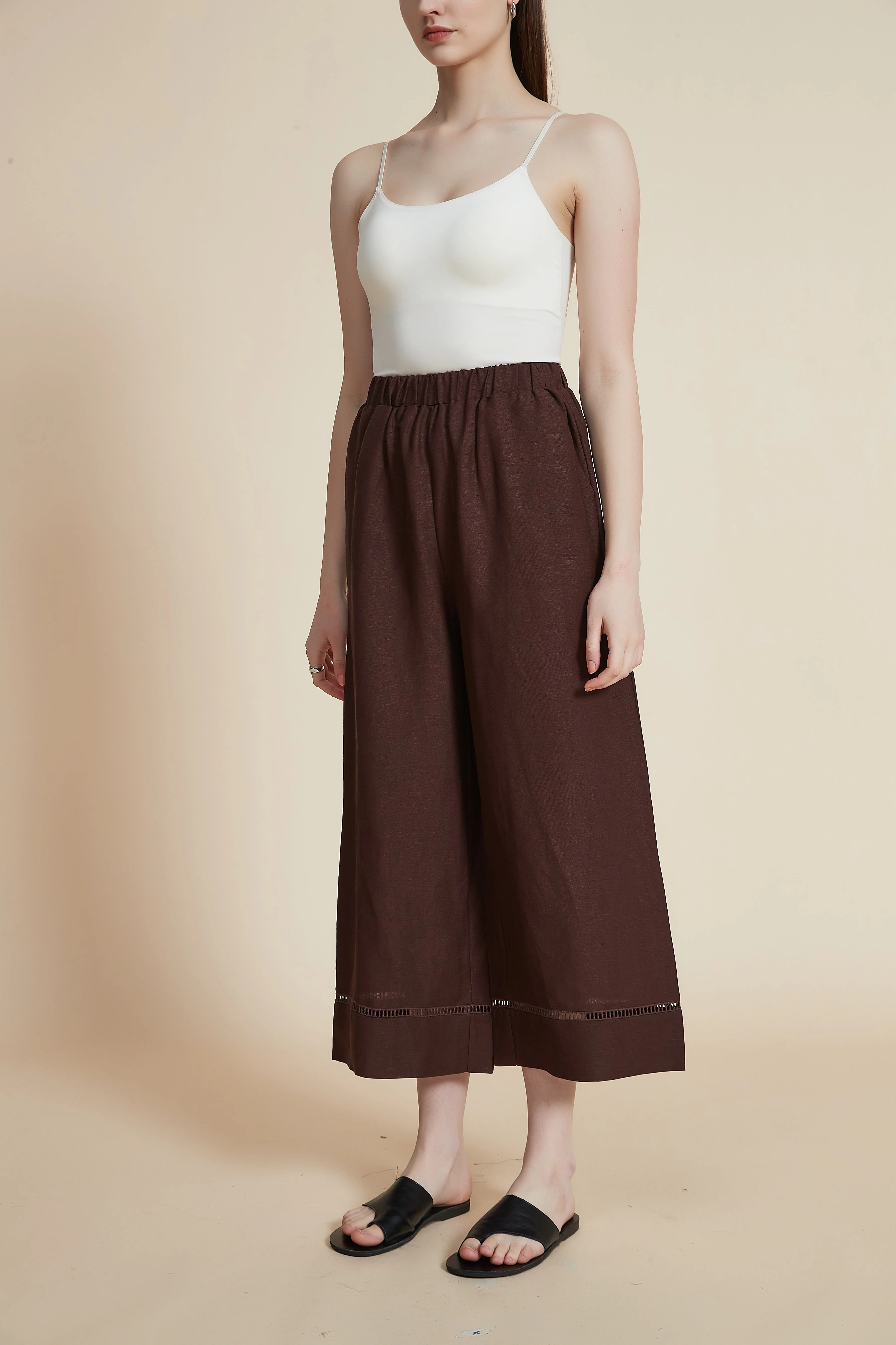 Women's Plain Wide Loose Midi Pants with Cutouts - Image 4