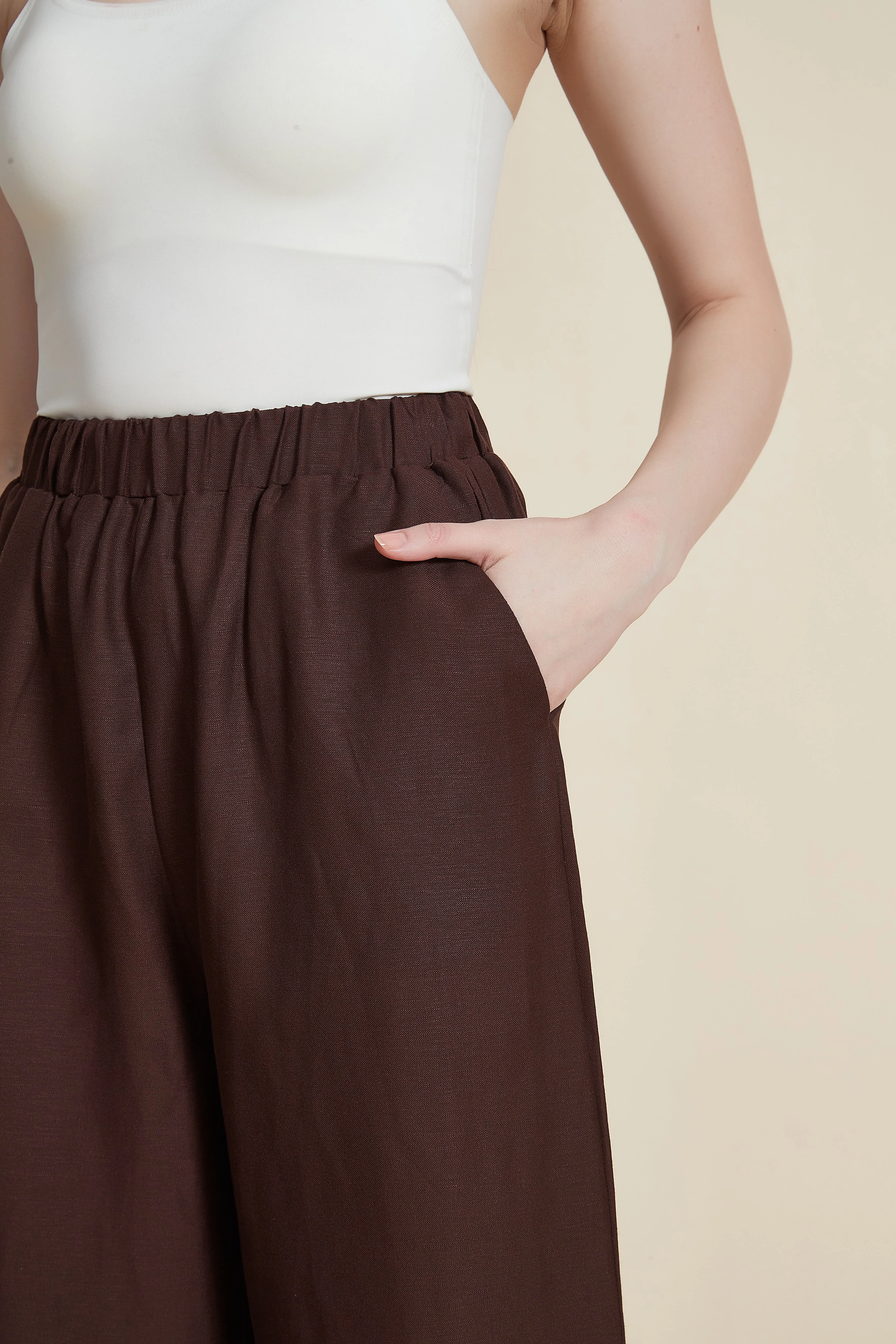 Women's Plain Wide Loose Midi Pants with Cutouts - Image 5