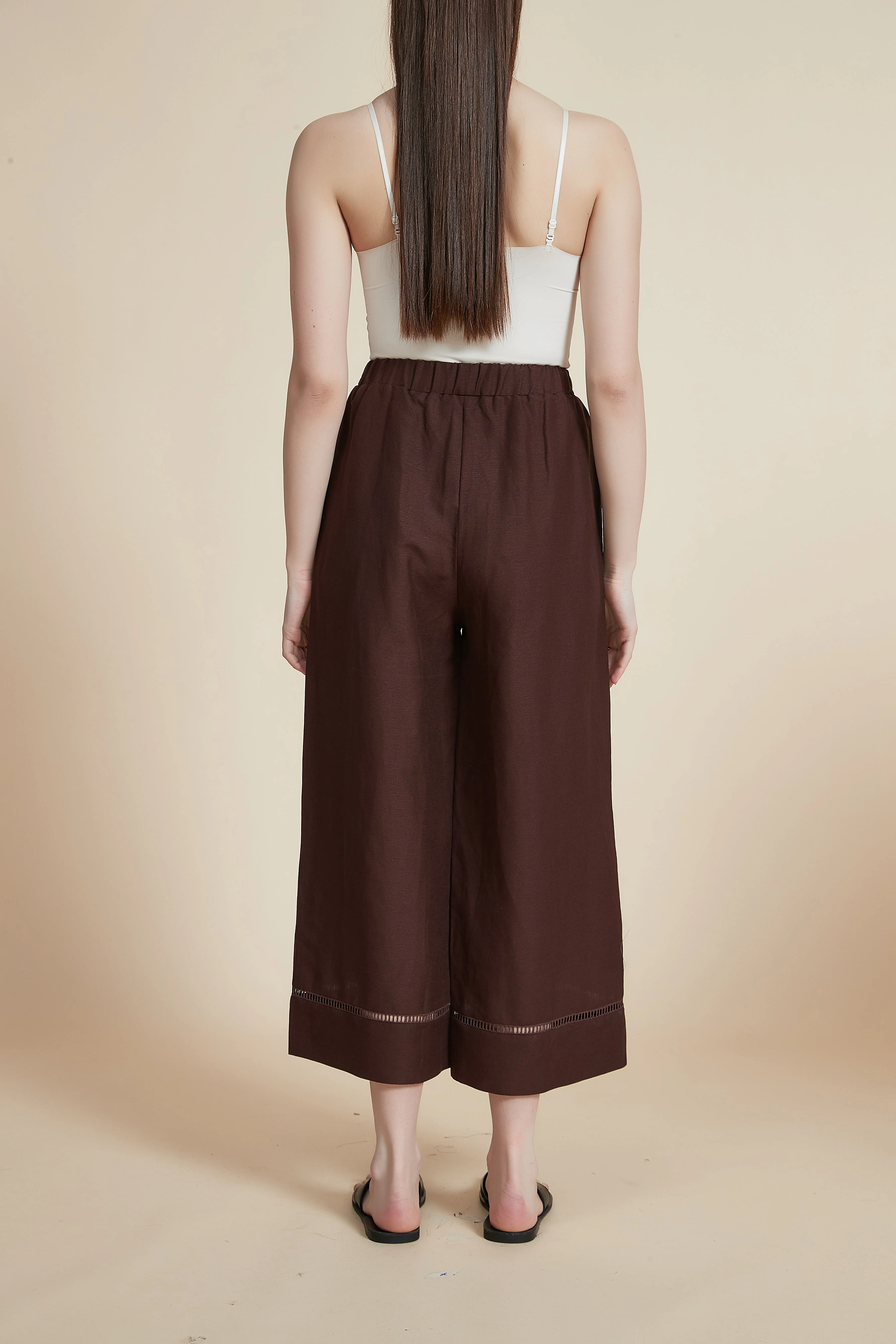Women's Plain Wide Loose Midi Pants with Cutouts - Image 6