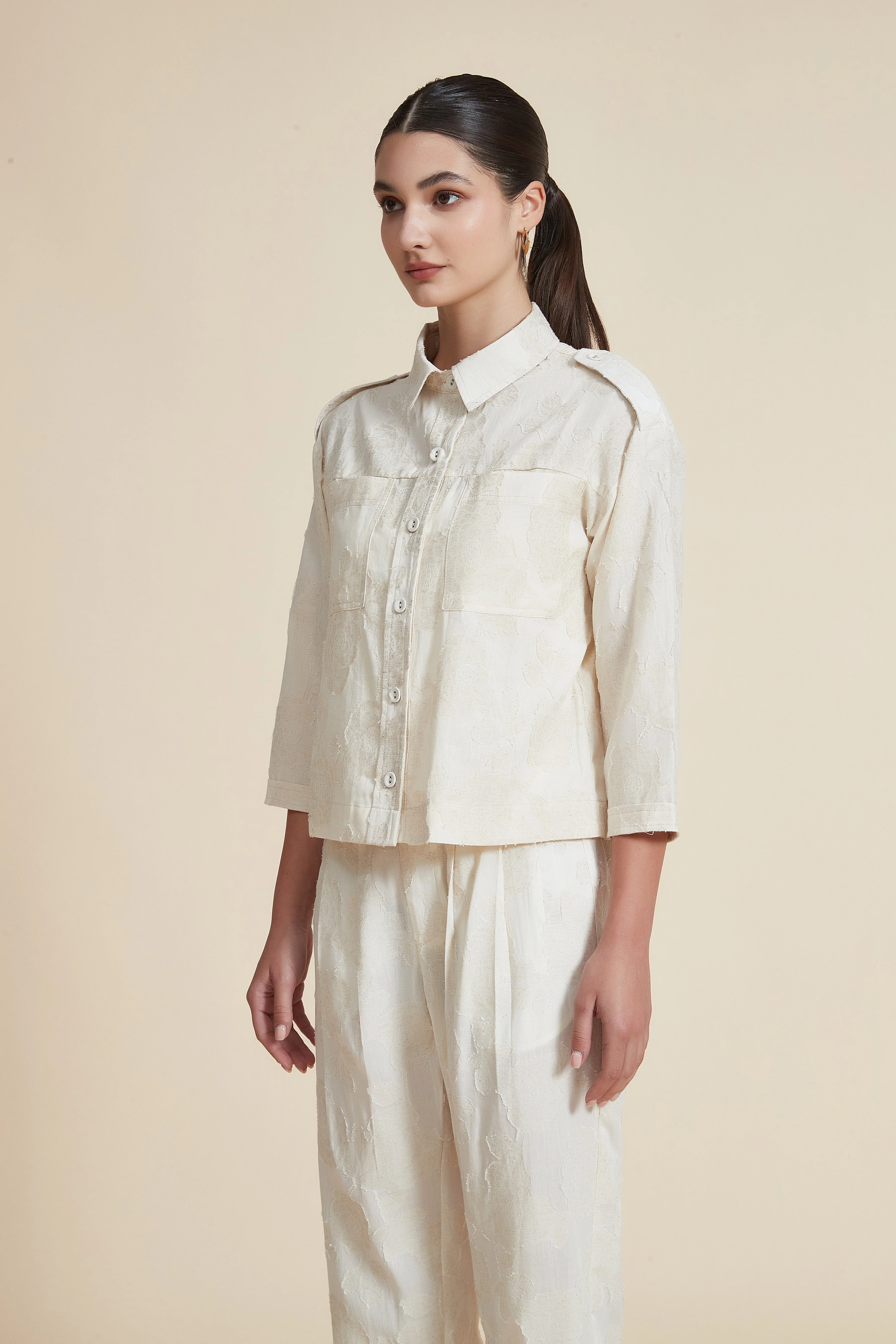 Plain Solid 3/4 Sleeve Blouse with Shirt Collar - Image 4