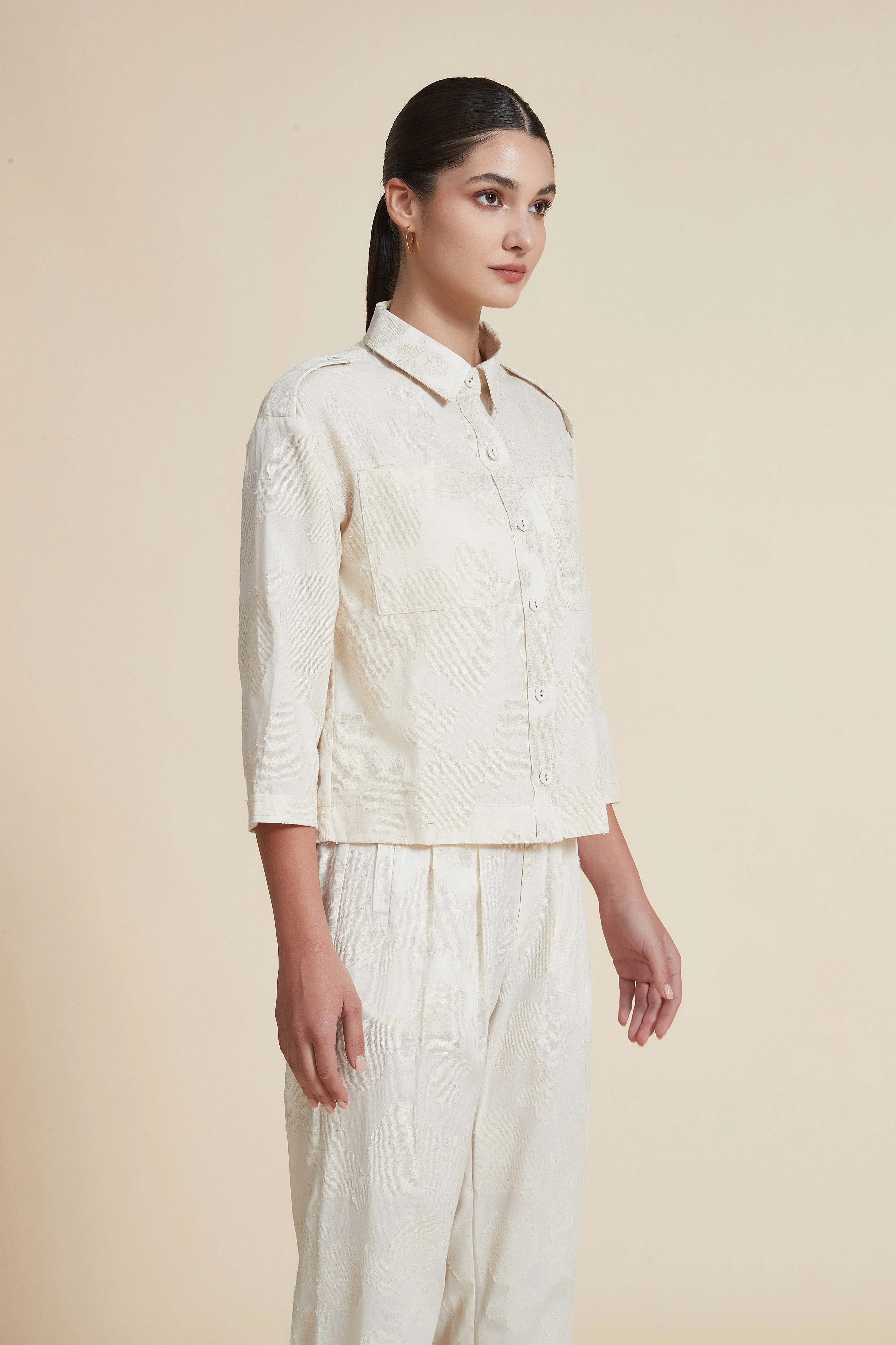Plain Solid 3/4 Sleeve Blouse with Shirt Collar - Image 5