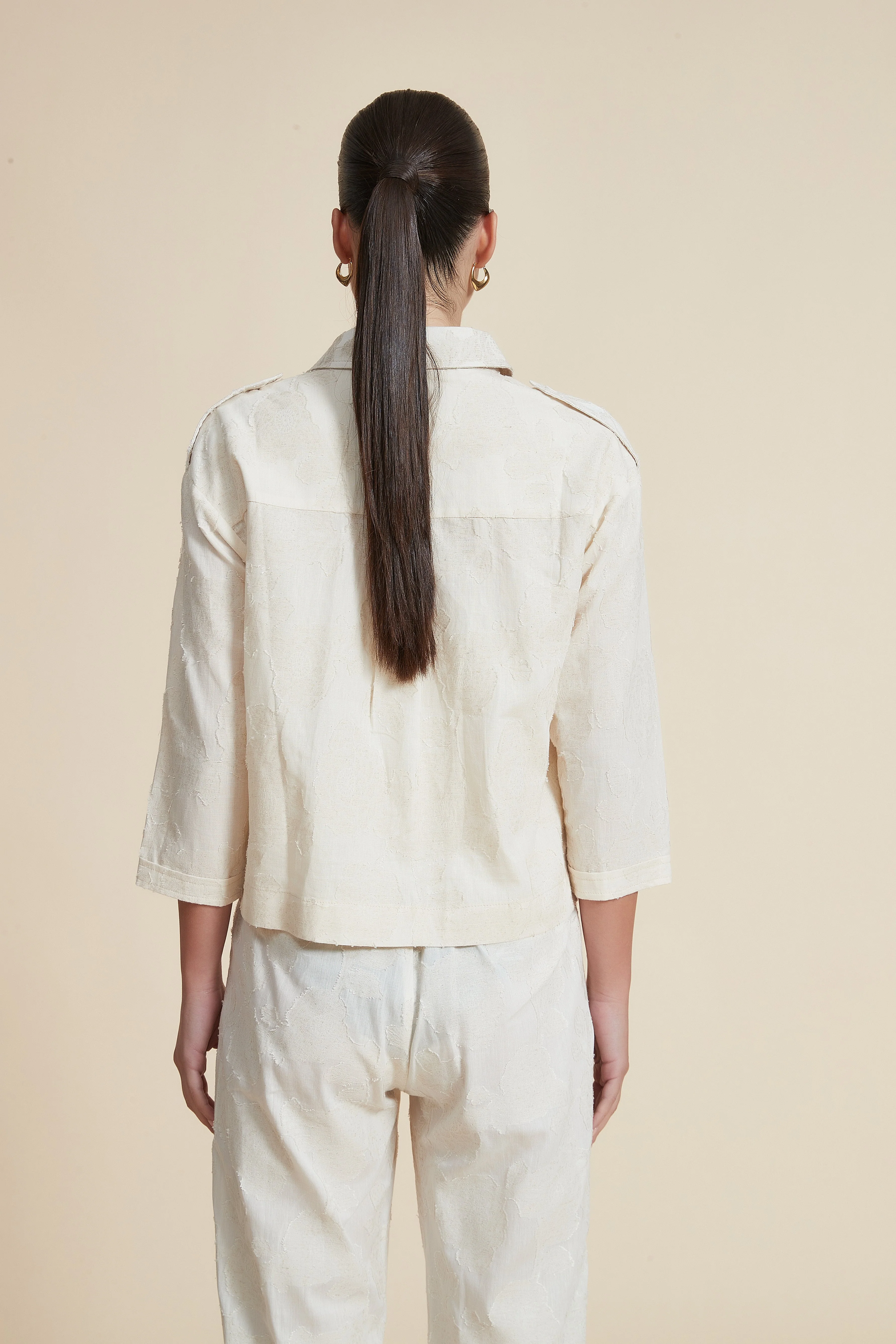 Plain Solid 3/4 Sleeve Blouse with Shirt Collar - Image 6