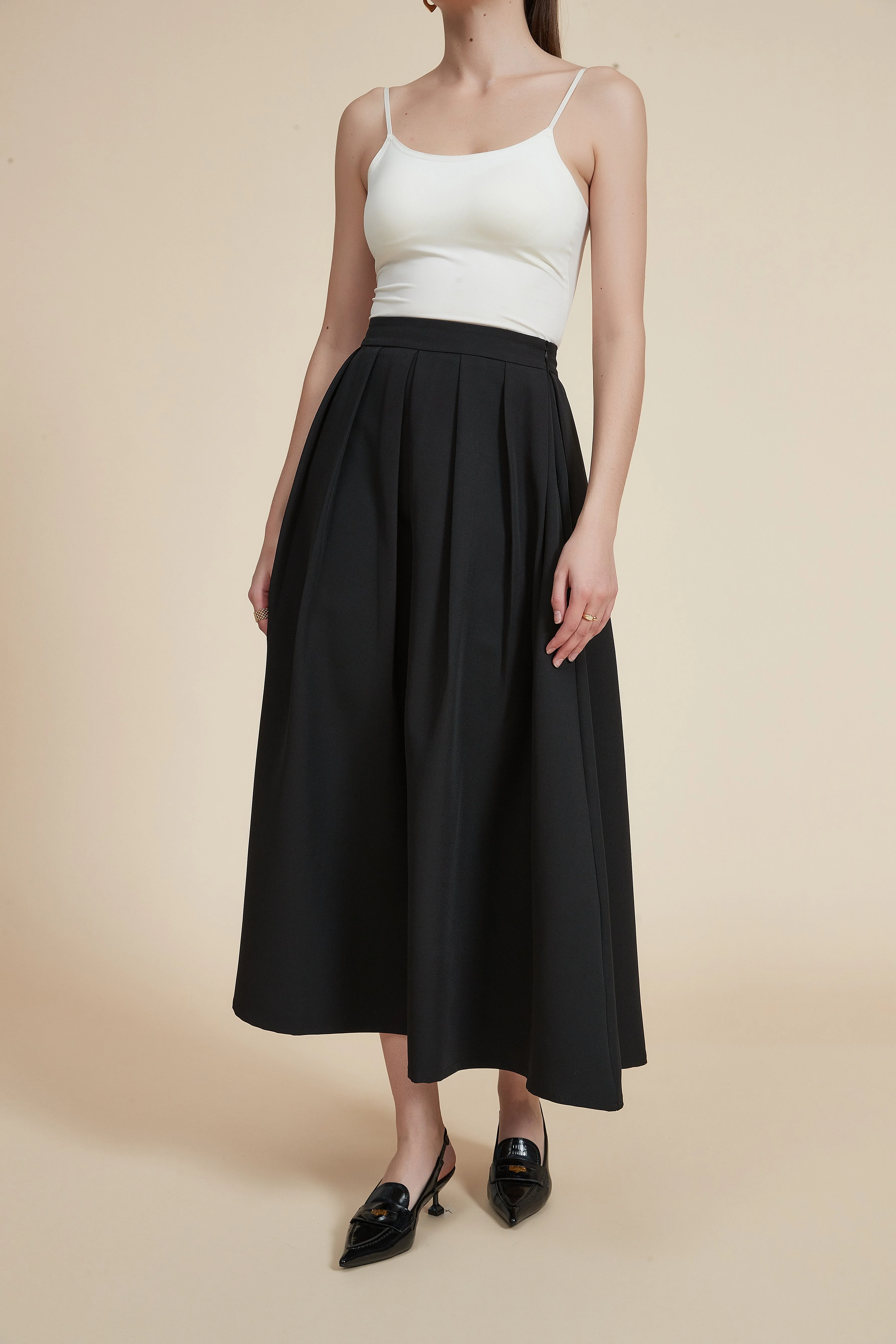 Plain Solid Ruffled Midi Skirt
