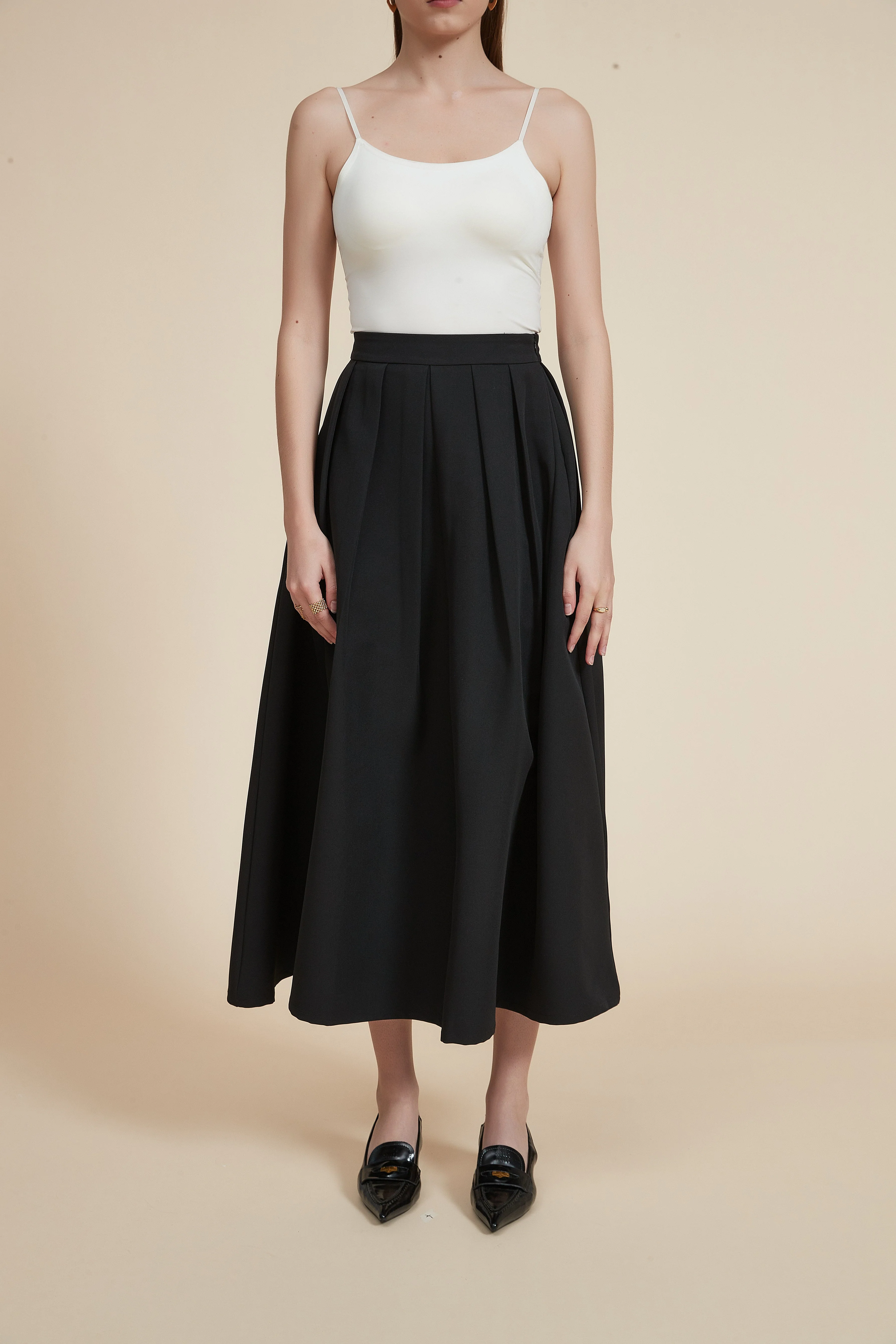 Plain Solid Ruffled Midi Skirt - Image 2