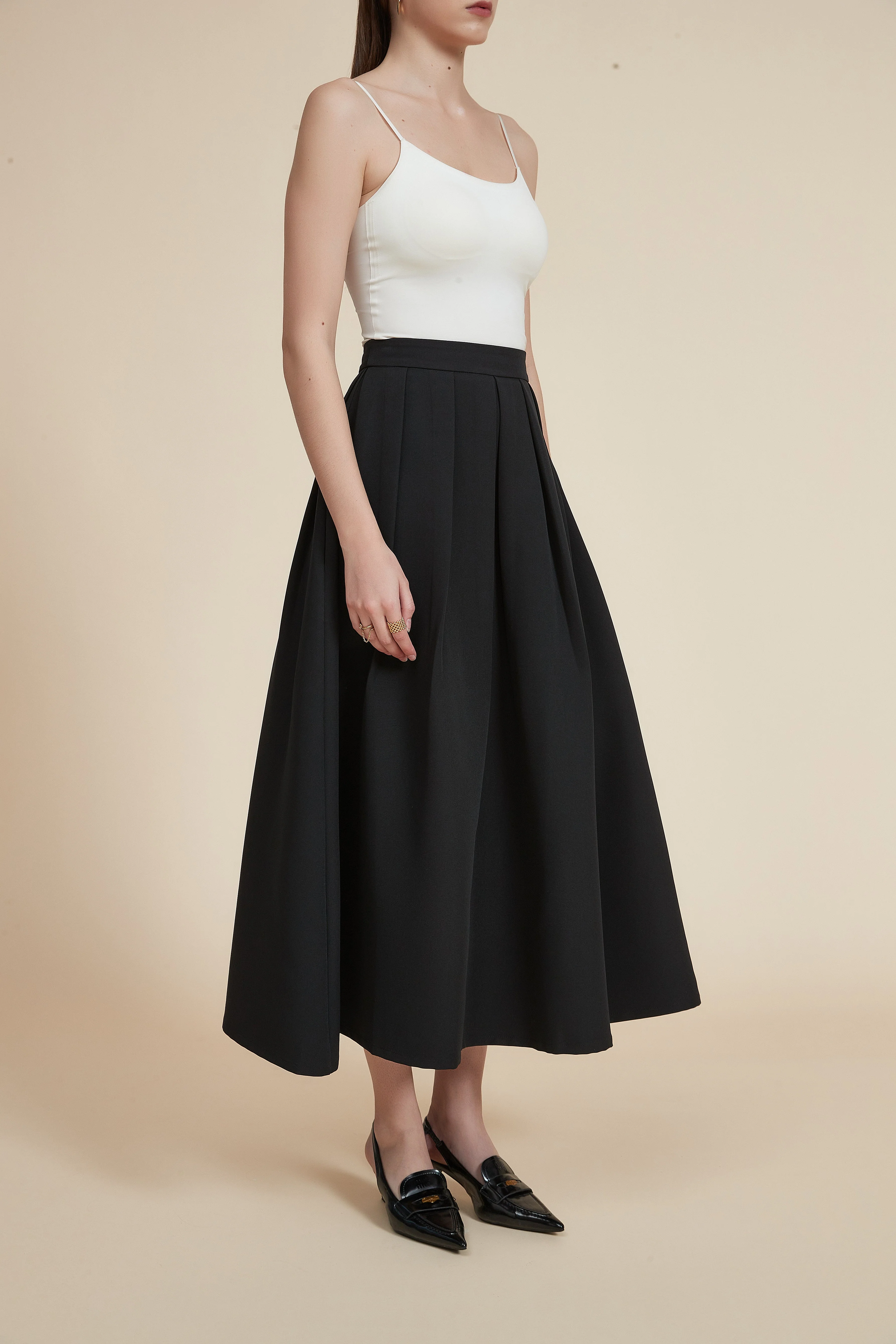 Plain Solid Ruffled Midi Skirt - Image 4