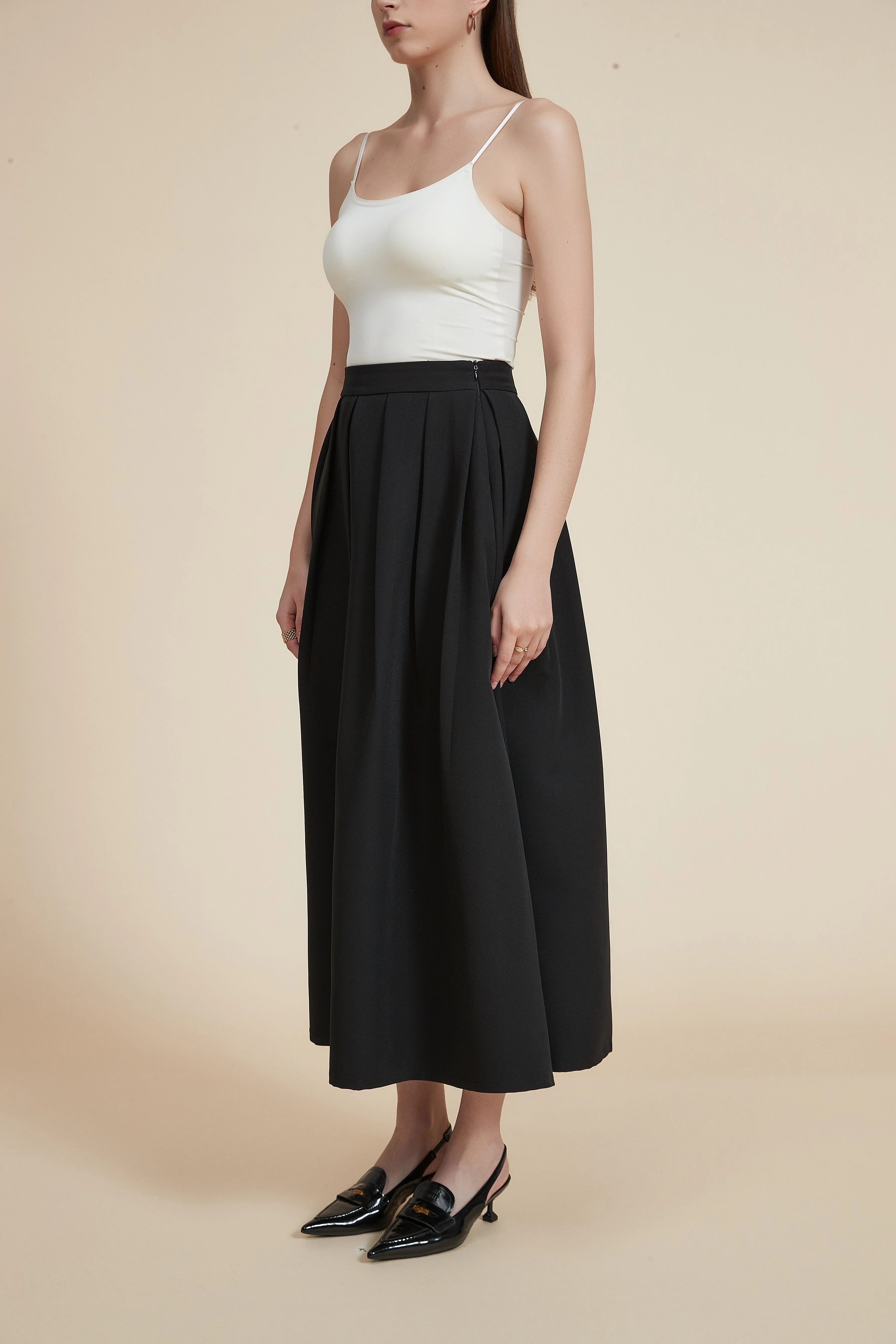 Plain Solid Ruffled Midi Skirt - Image 5