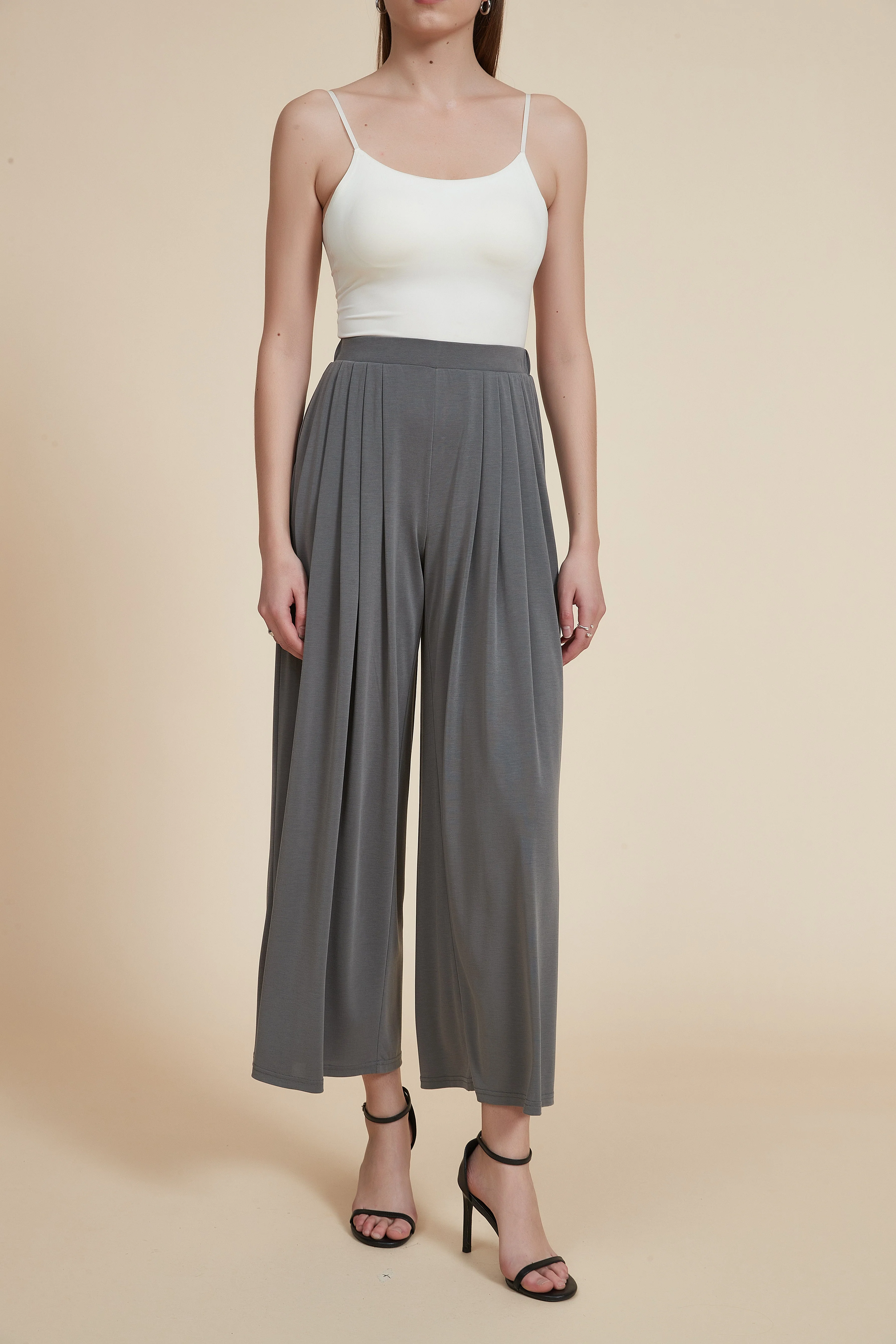 Plain Wide-Leg Solid Ribbed Trousers - Image 13