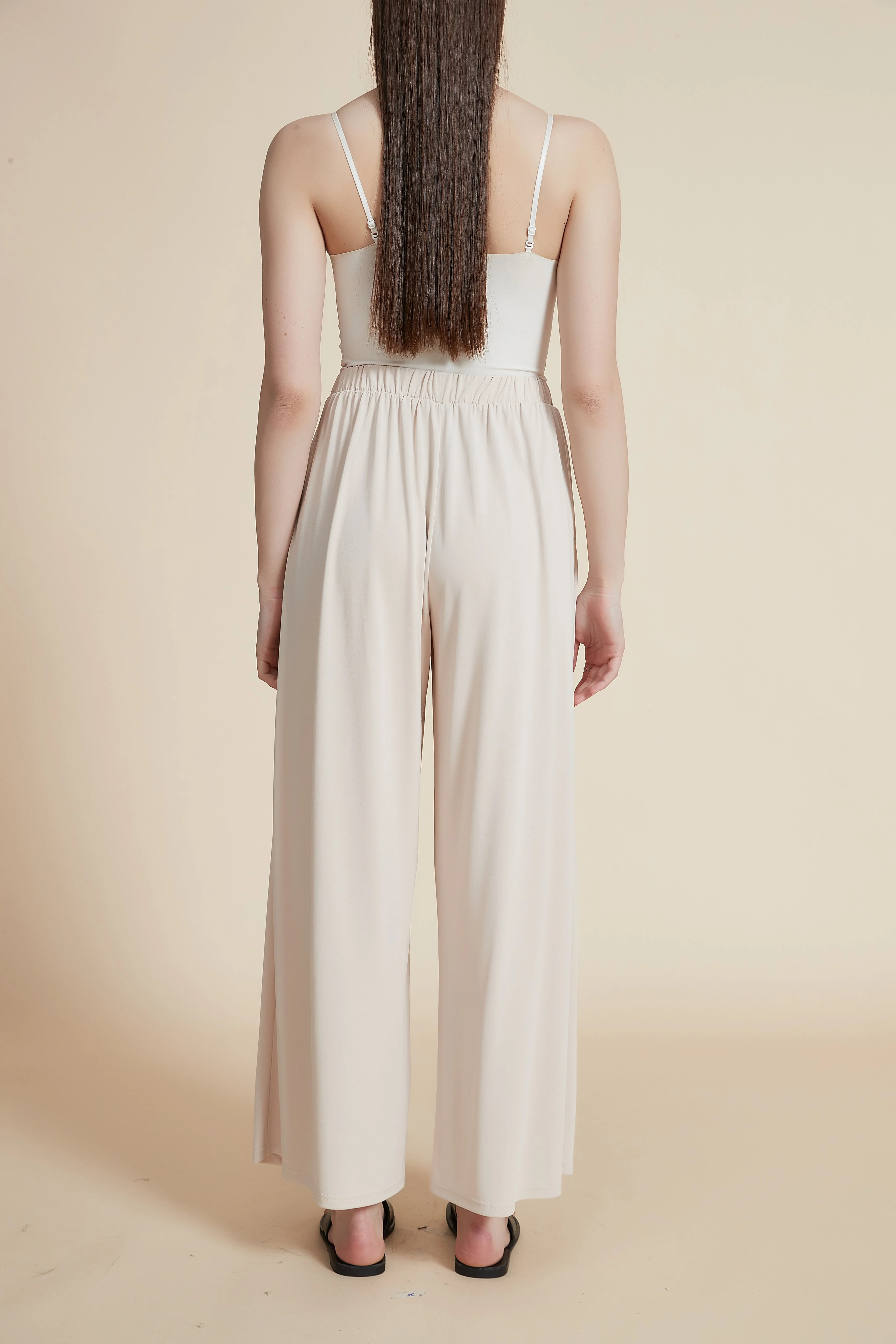 Plain Wide-Leg Solid Ribbed Trousers - Image 3
