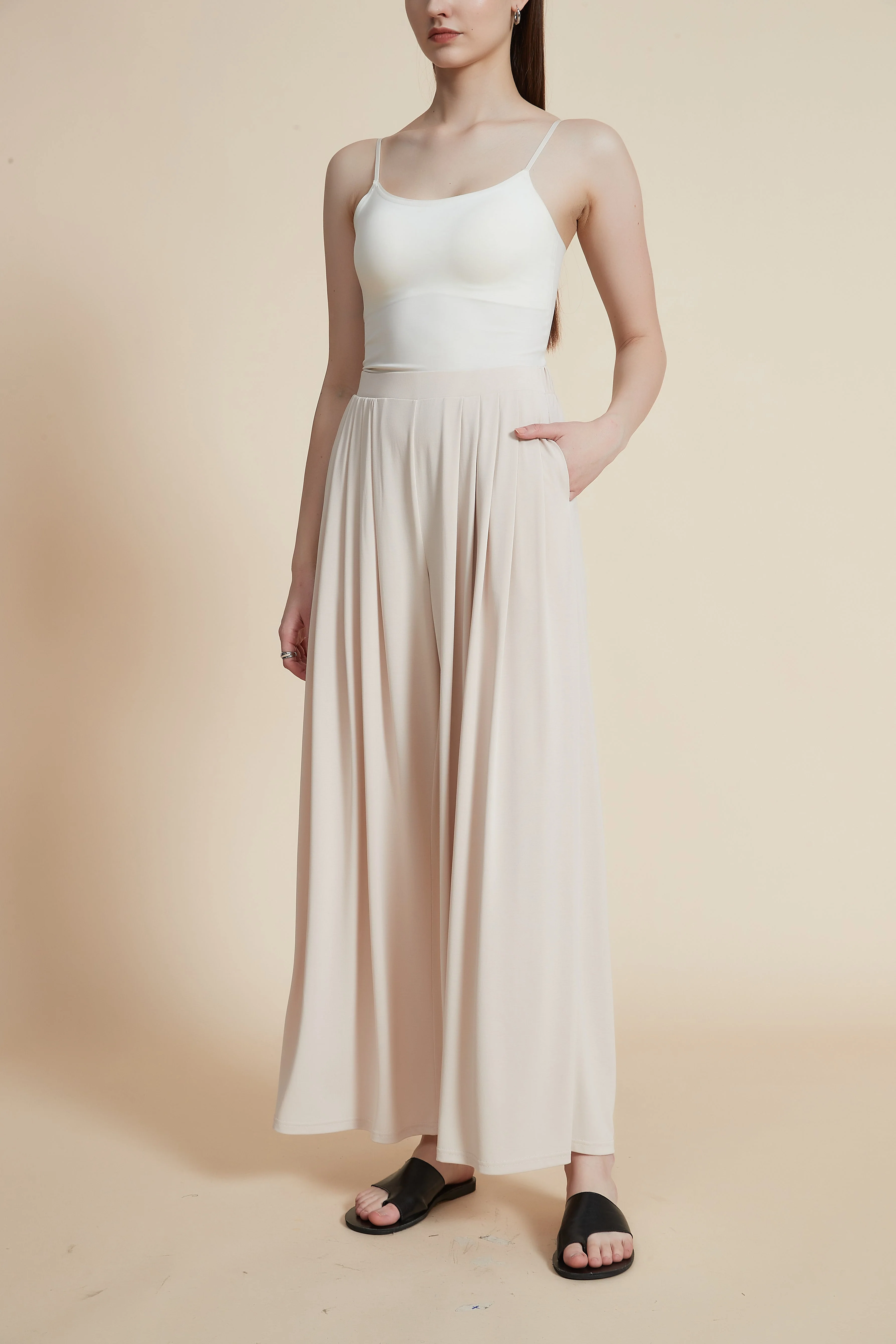 Plain Wide-Leg Solid Ribbed Trousers - Image 6