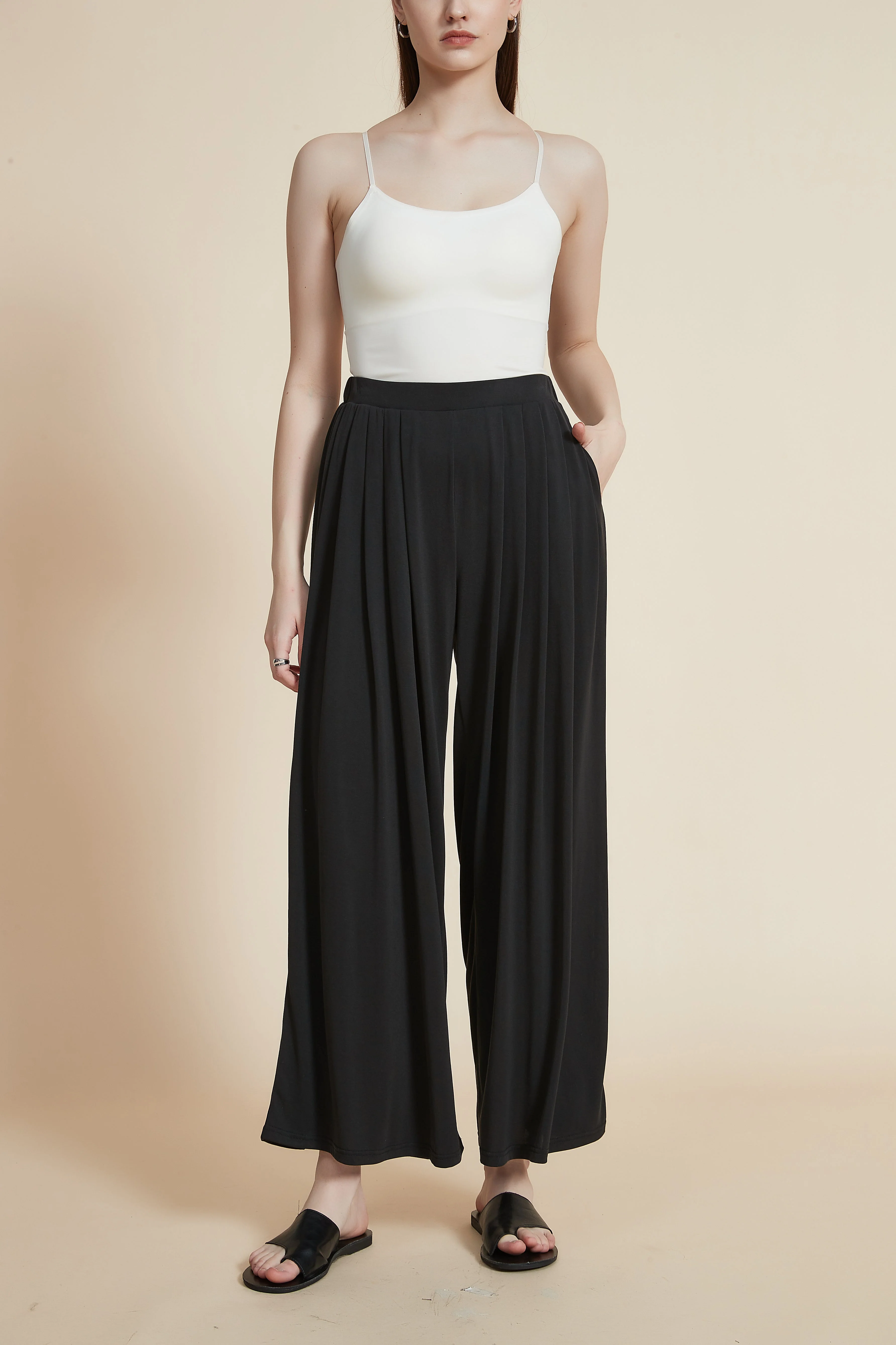 Plain Wide-Leg Solid Ribbed Trousers - Image 7