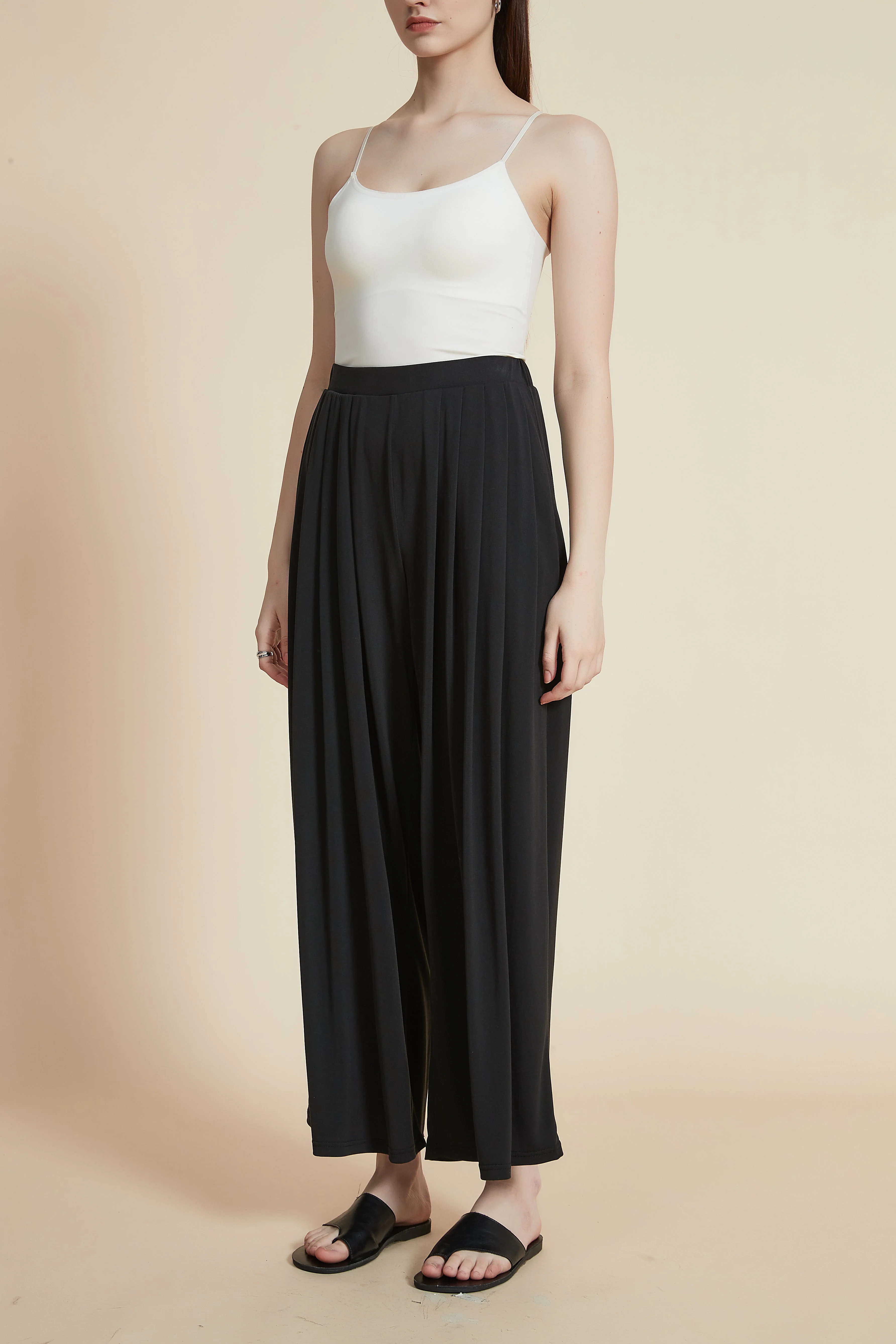 Plain Wide-Leg Solid Ribbed Trousers - Image 9