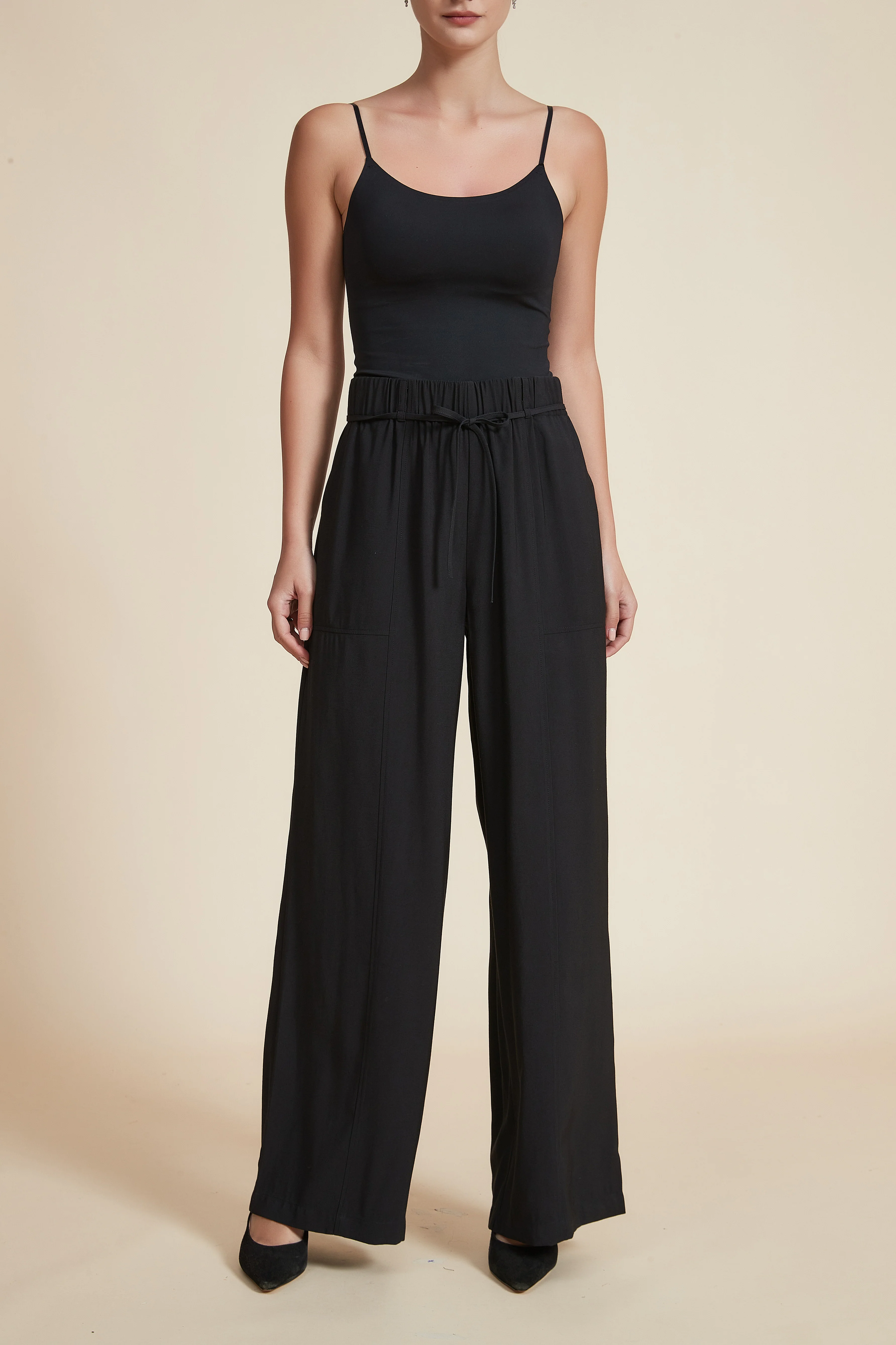 High-Waisted Wide-Leg Pants with Waist Tie - Image 10