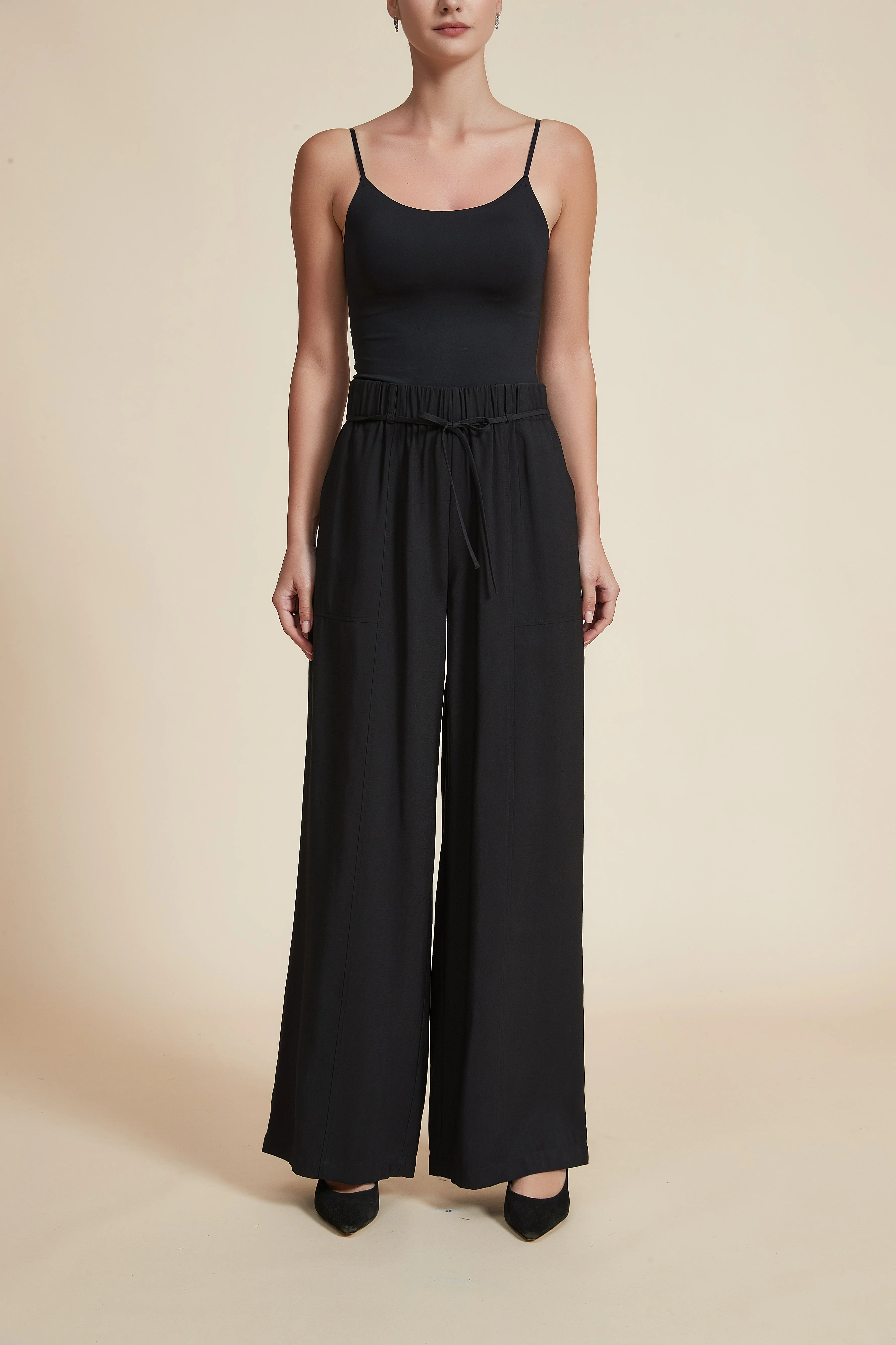 High-Waisted Wide-Leg Pants with Waist Tie - Image 11