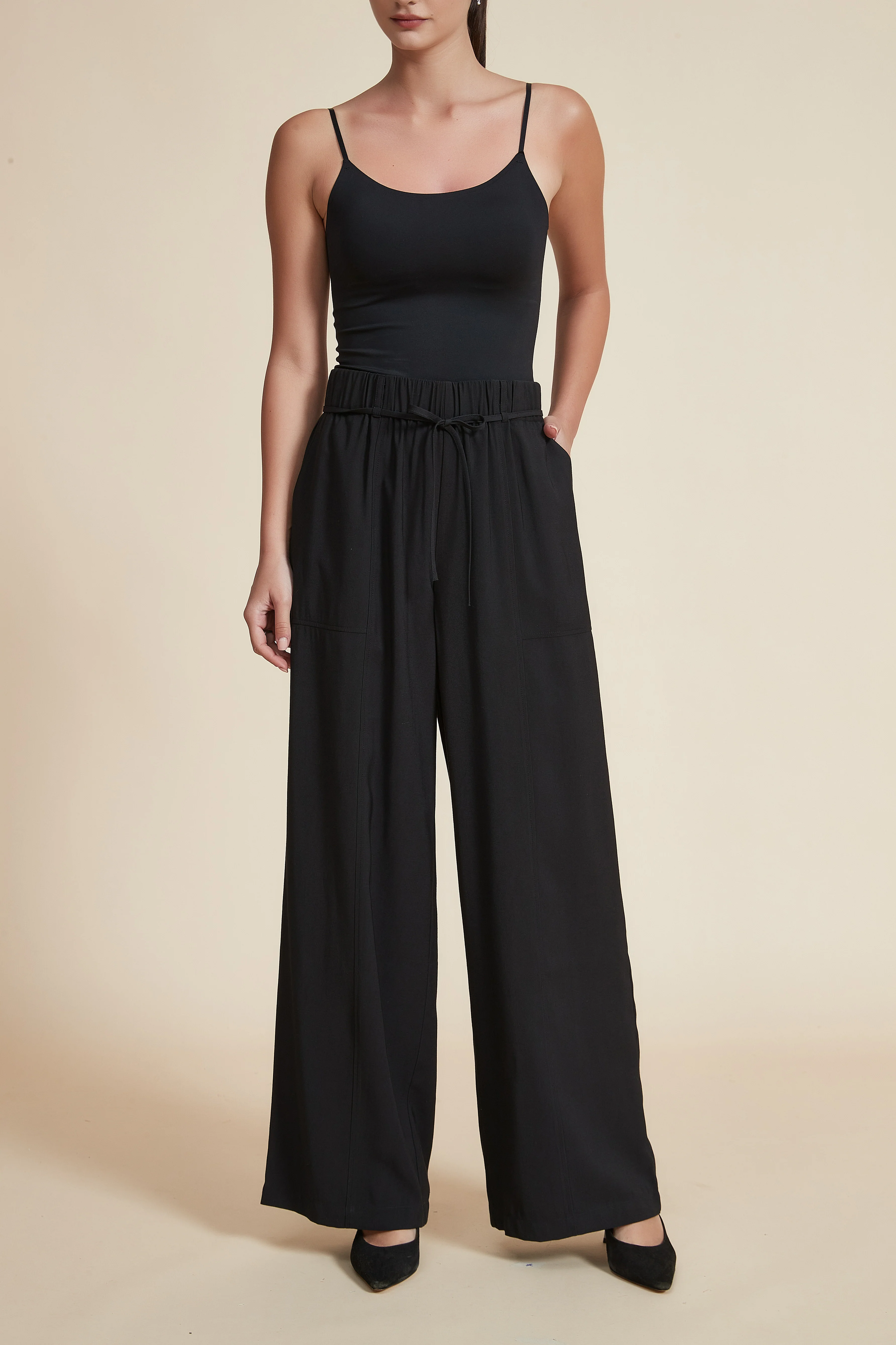 High-Waisted Wide-Leg Pants with Waist Tie - Image 12