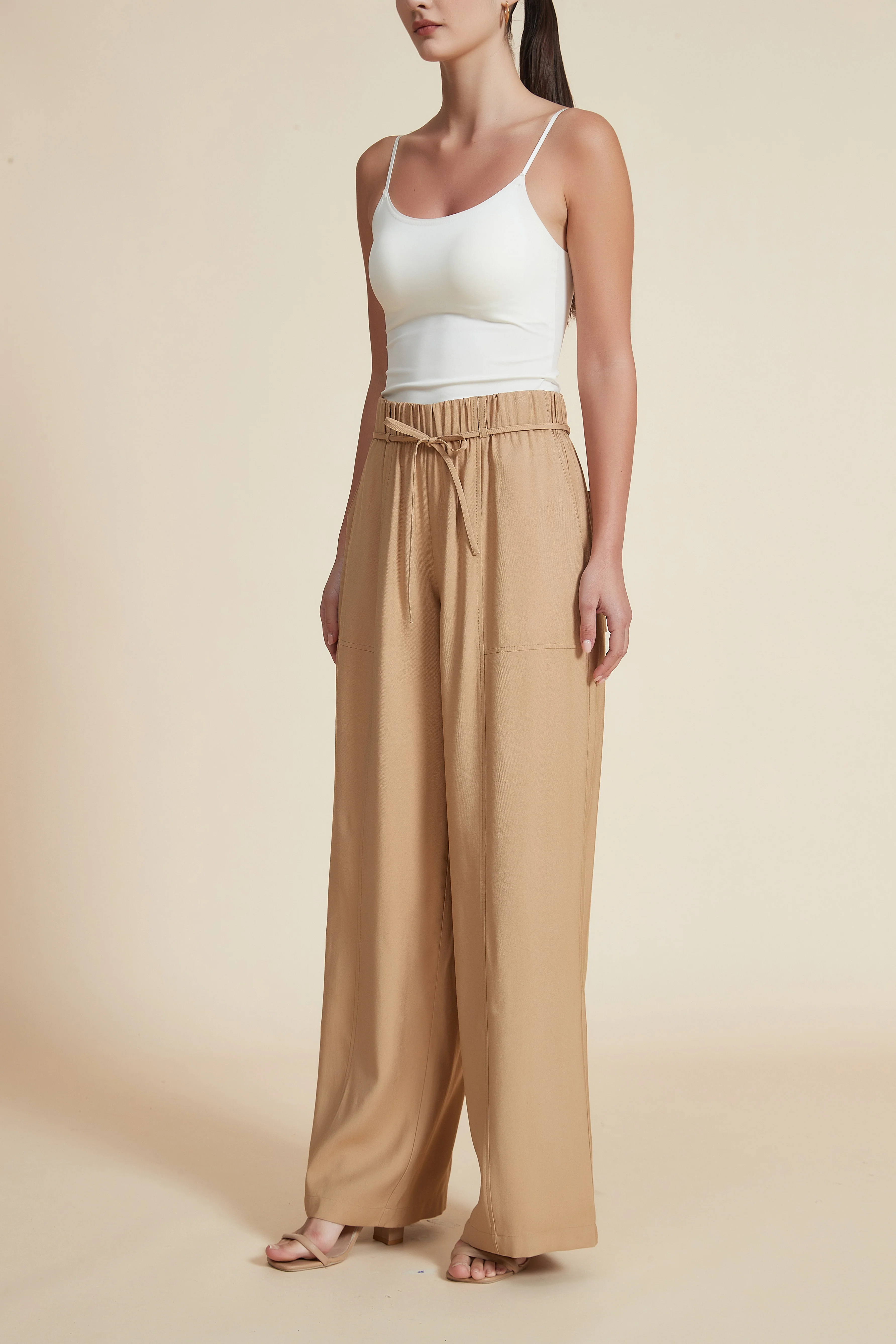High-Waisted Wide-Leg Pants with Waist Tie - Image 4