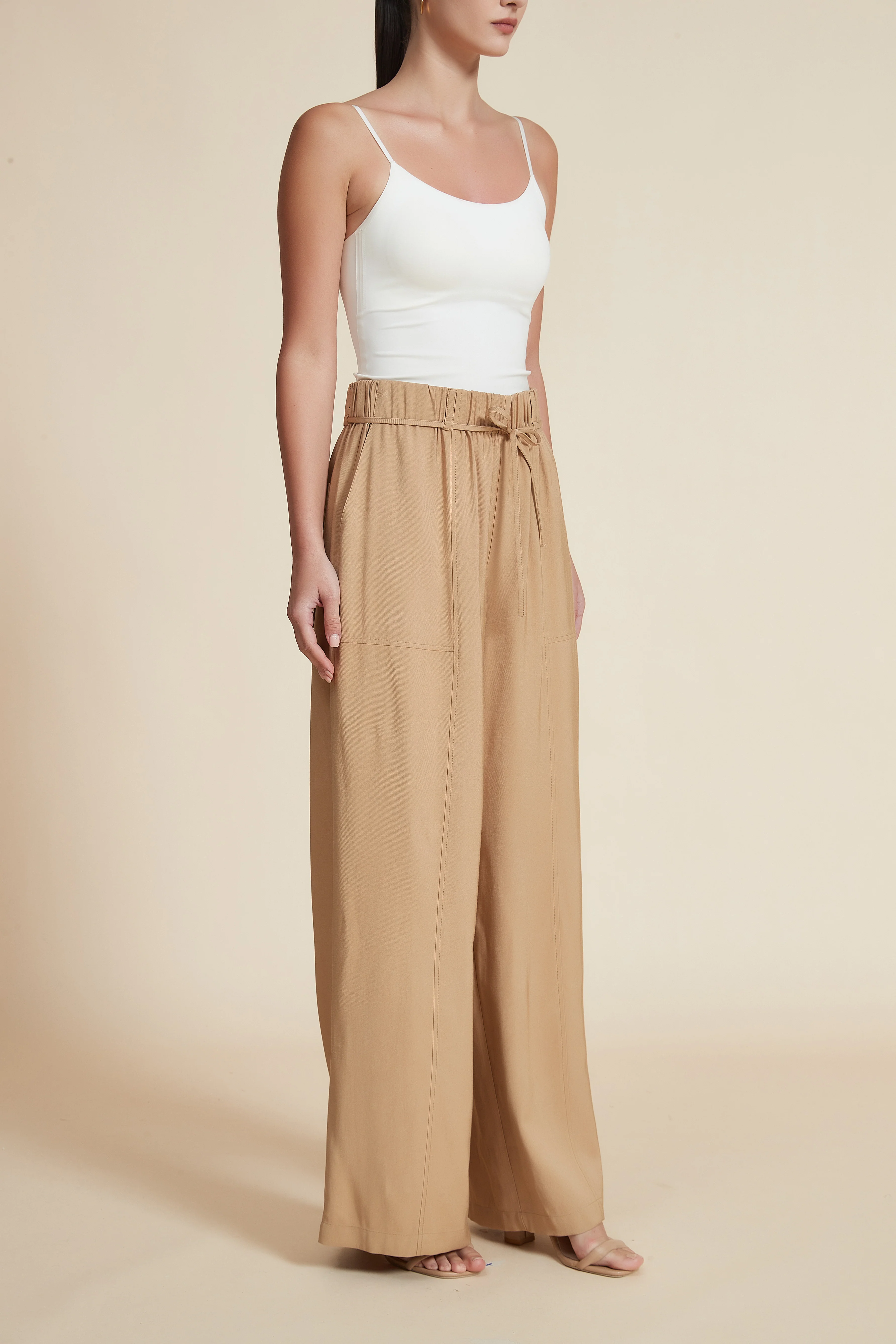 High-Waisted Wide-Leg Pants with Waist Tie - Image 5