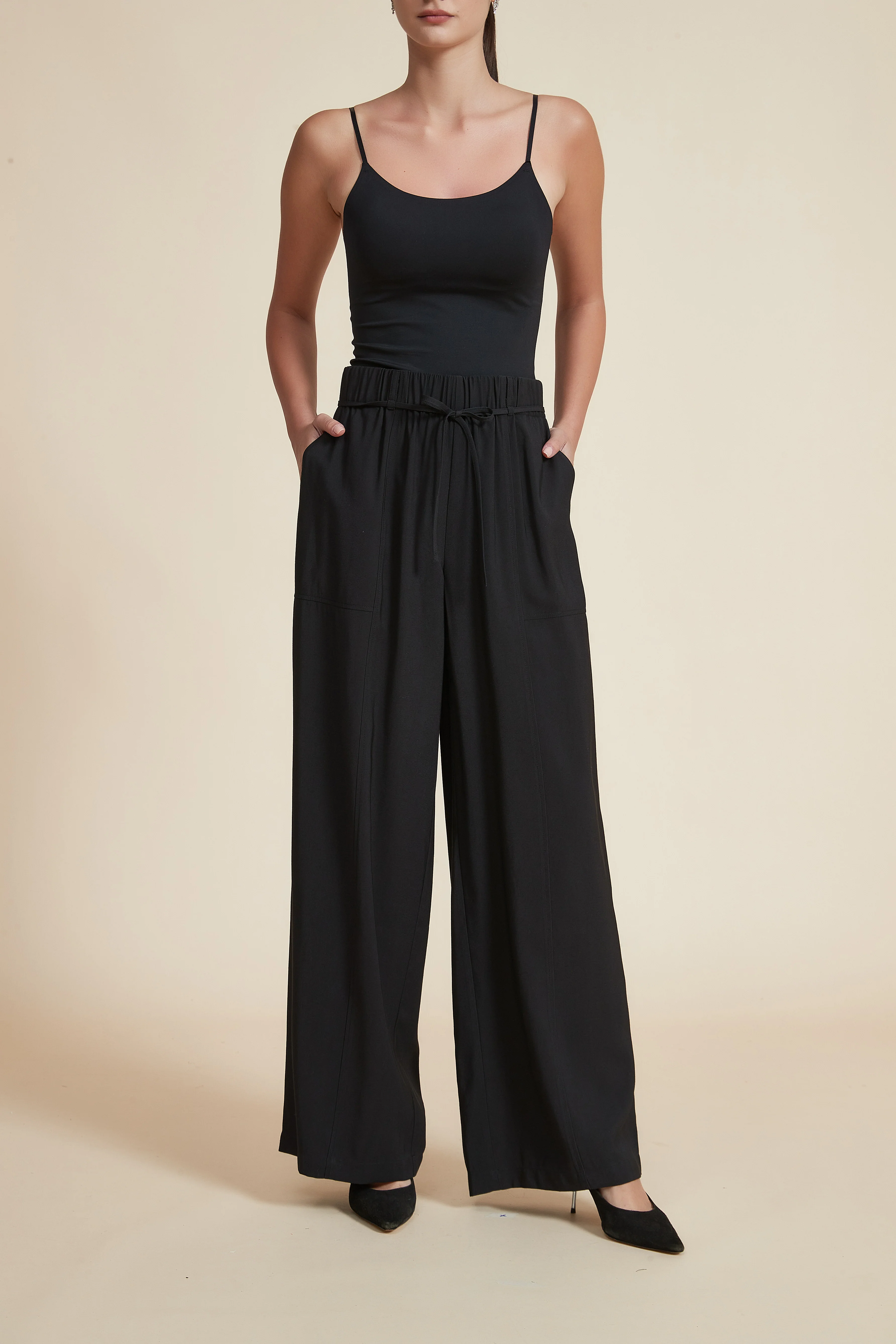 High-Waisted Wide-Leg Pants with Waist Tie - Image 7