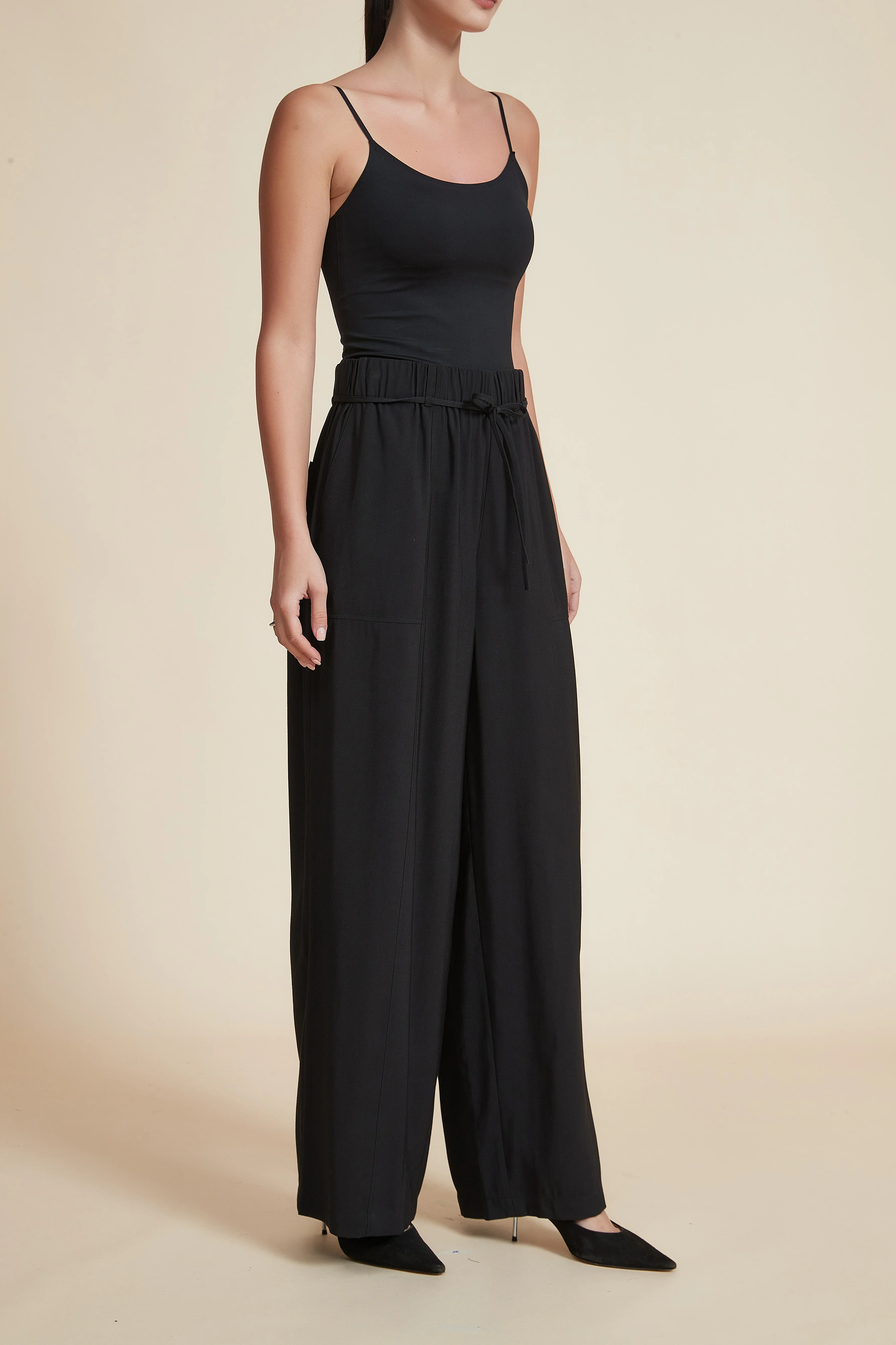 High-Waisted Wide-Leg Pants with Waist Tie - Image 8