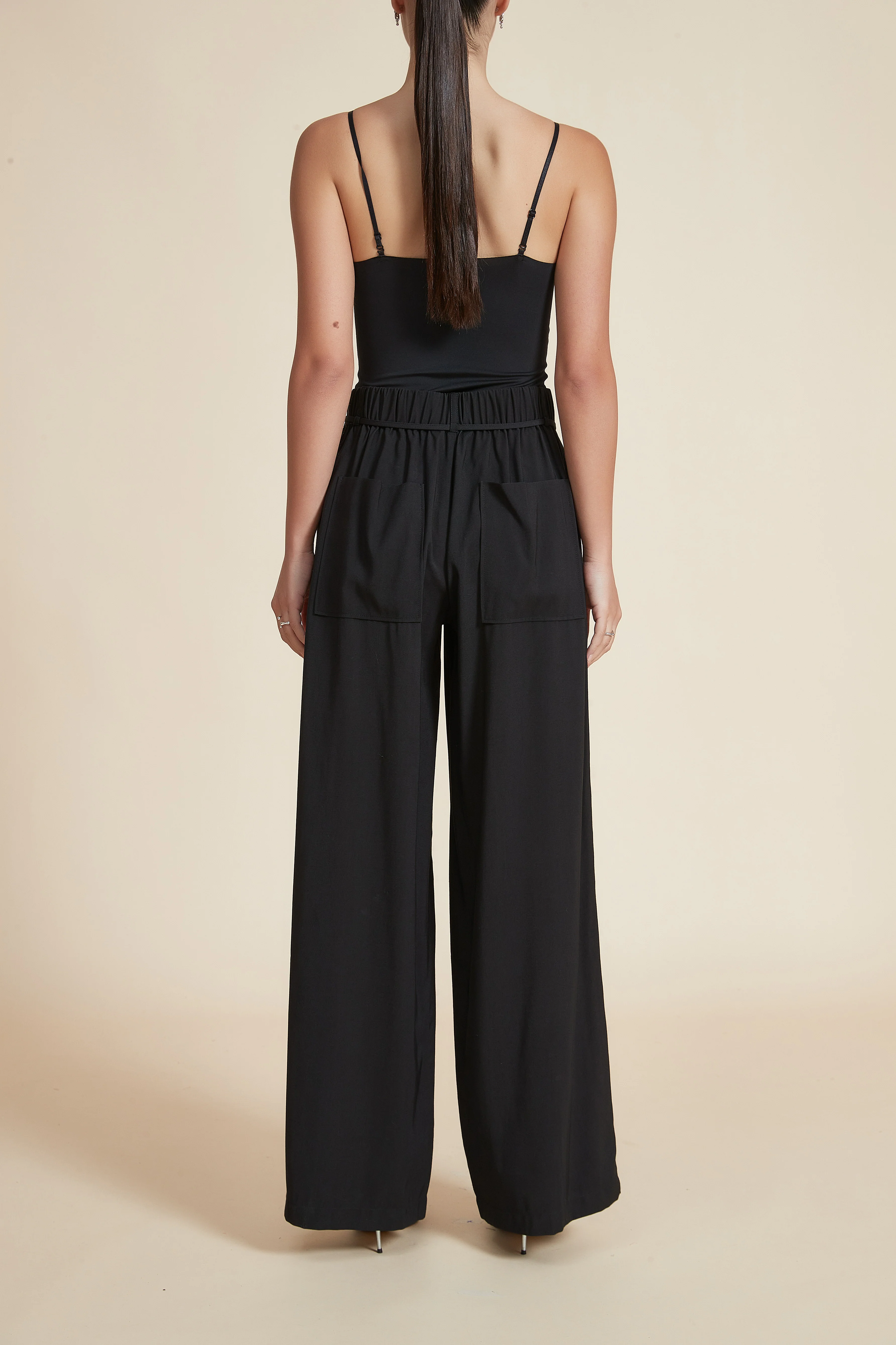High-Waisted Wide-Leg Pants with Waist Tie - Image 9