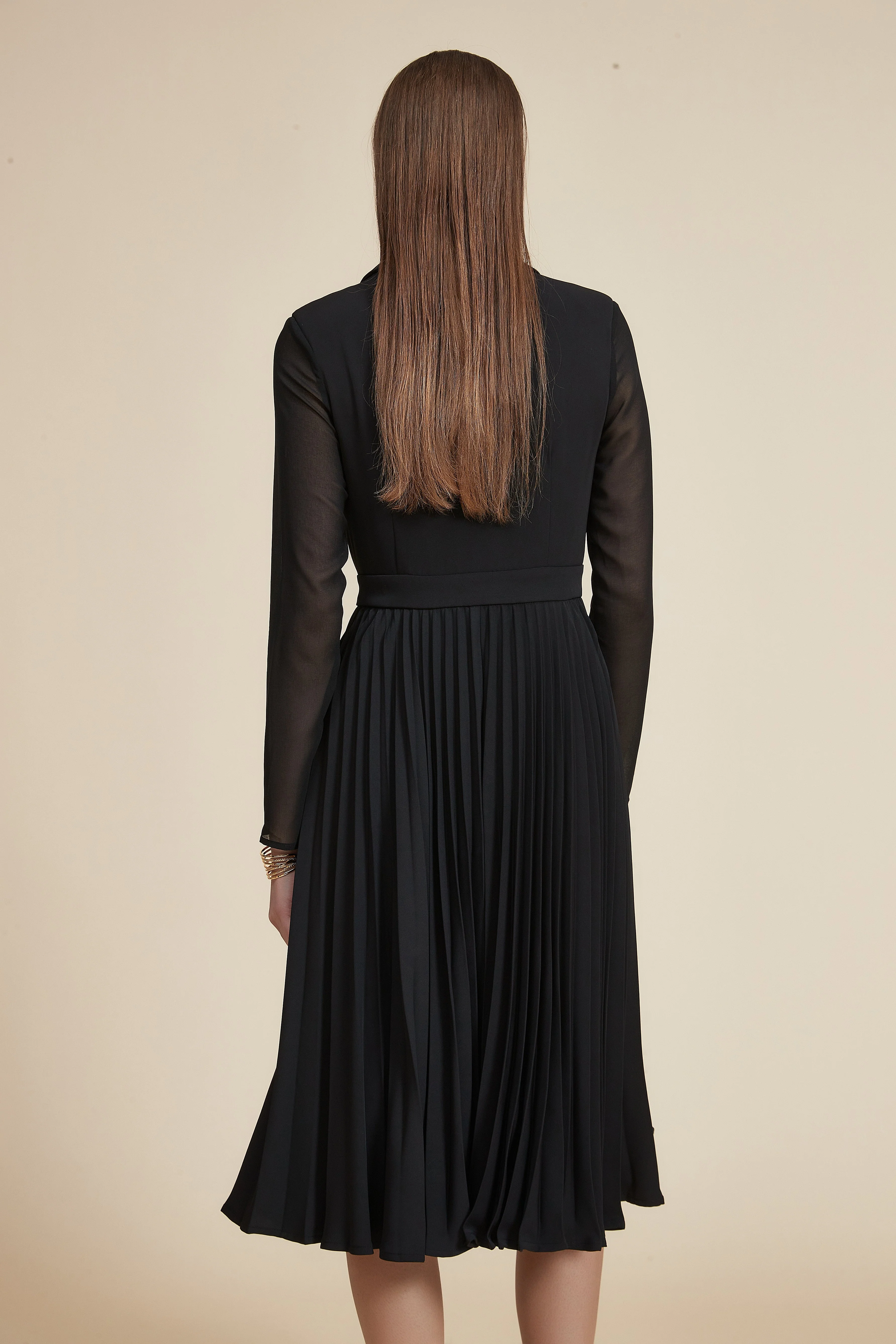 Pleated Long Sleeve Midi Dress - Image 6