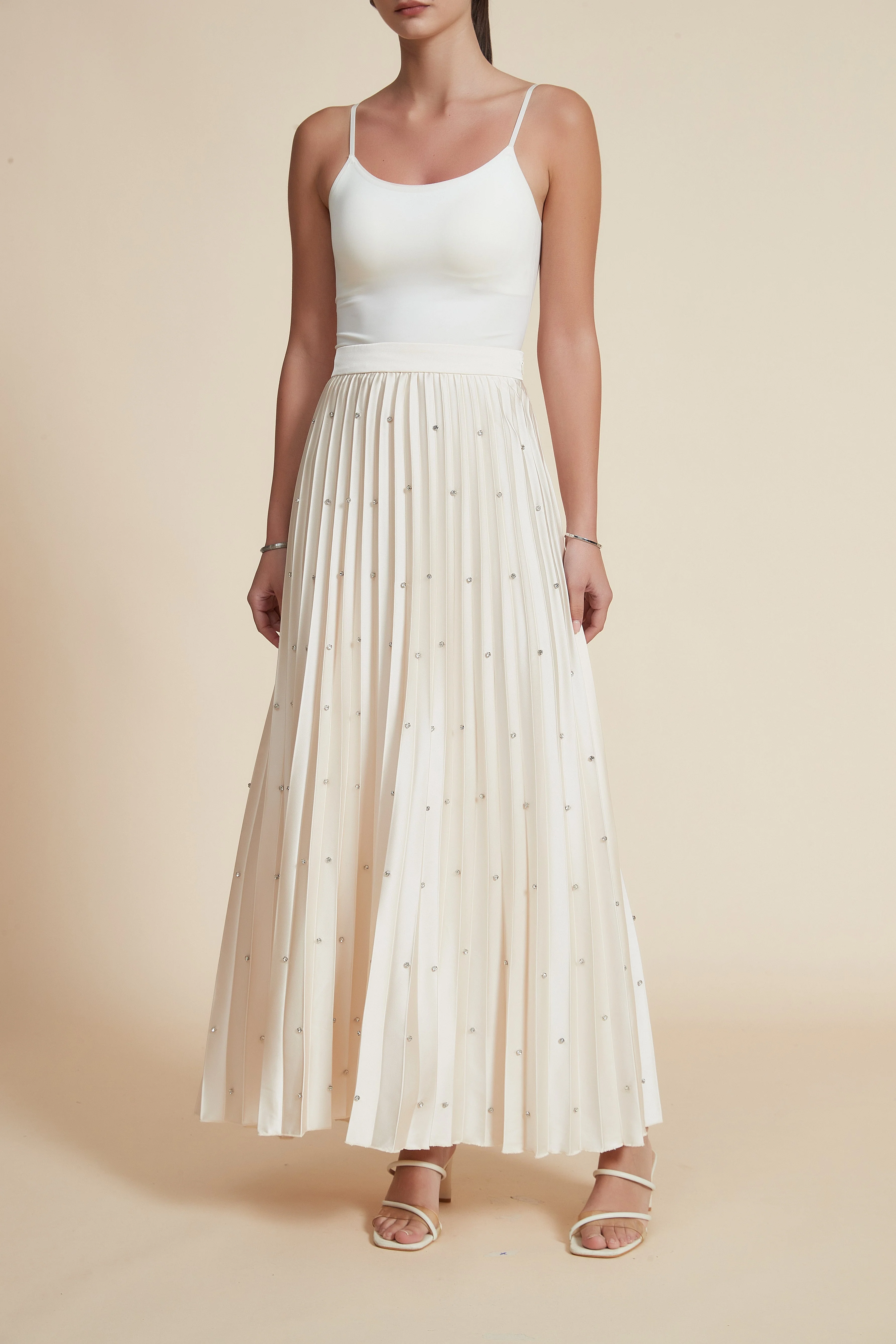 Polka Dot Long Pleated Skirt