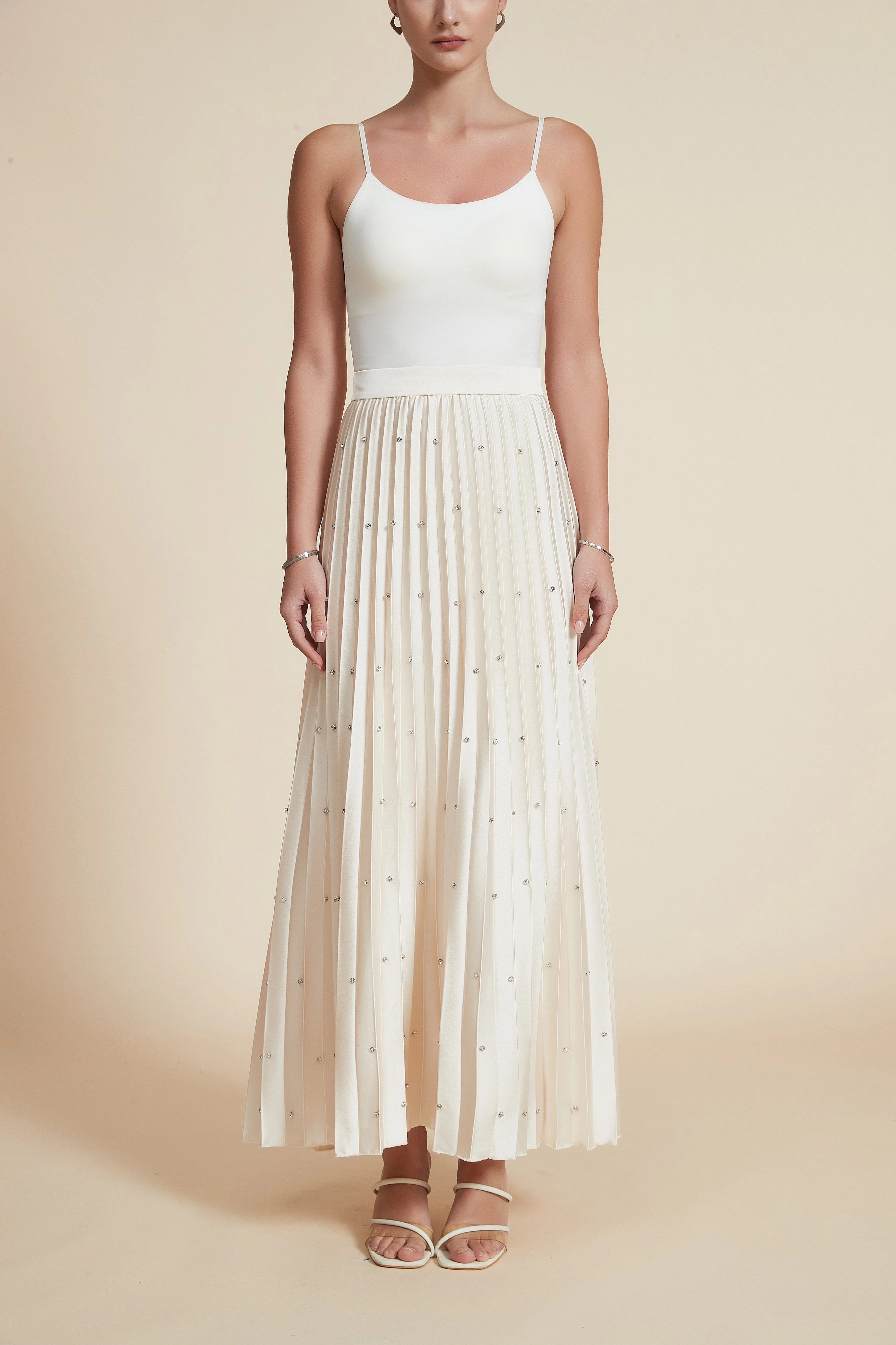 Polka Dot Long Pleated Skirt - Image 2