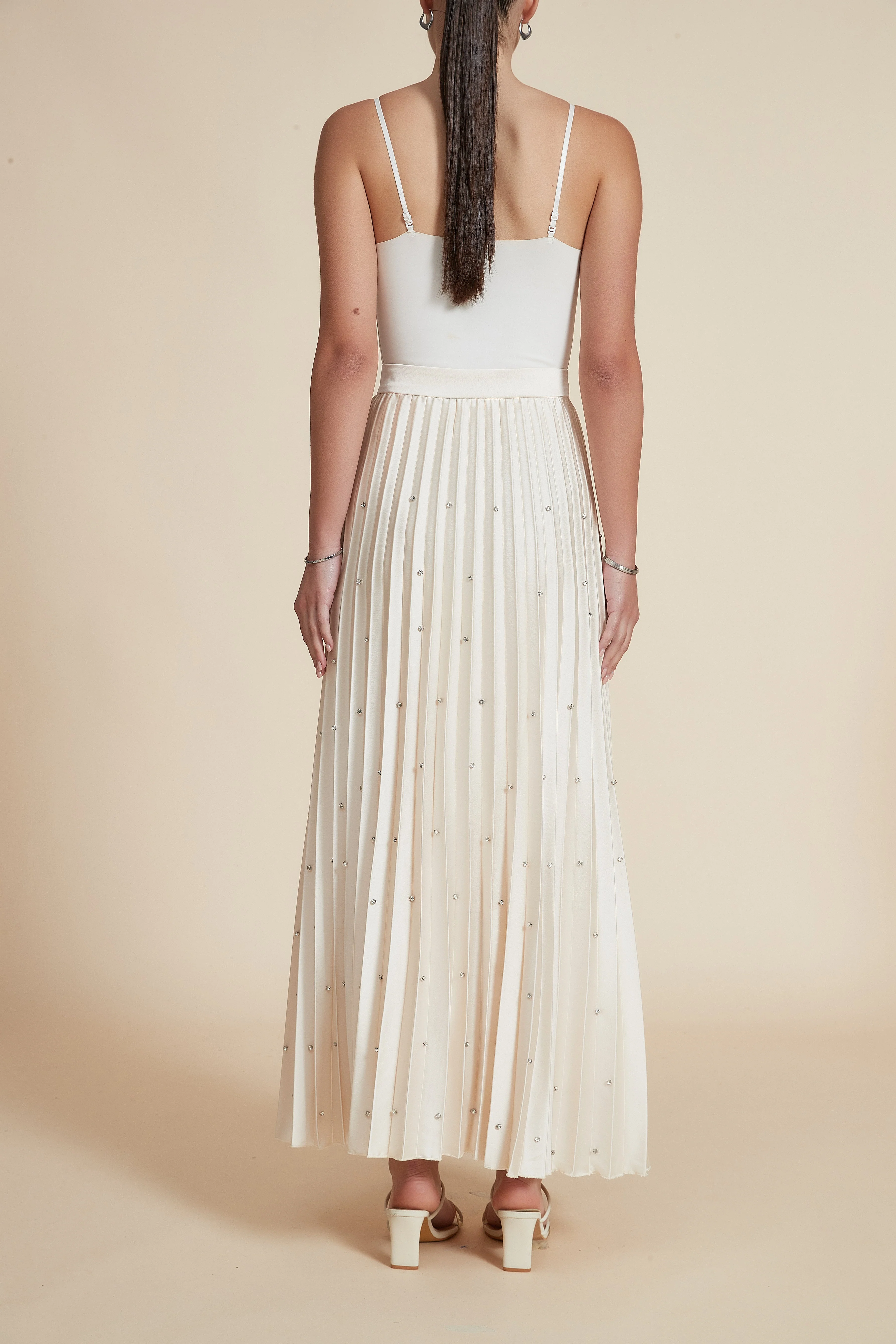 Polka Dot Long Pleated Skirt - Image 3