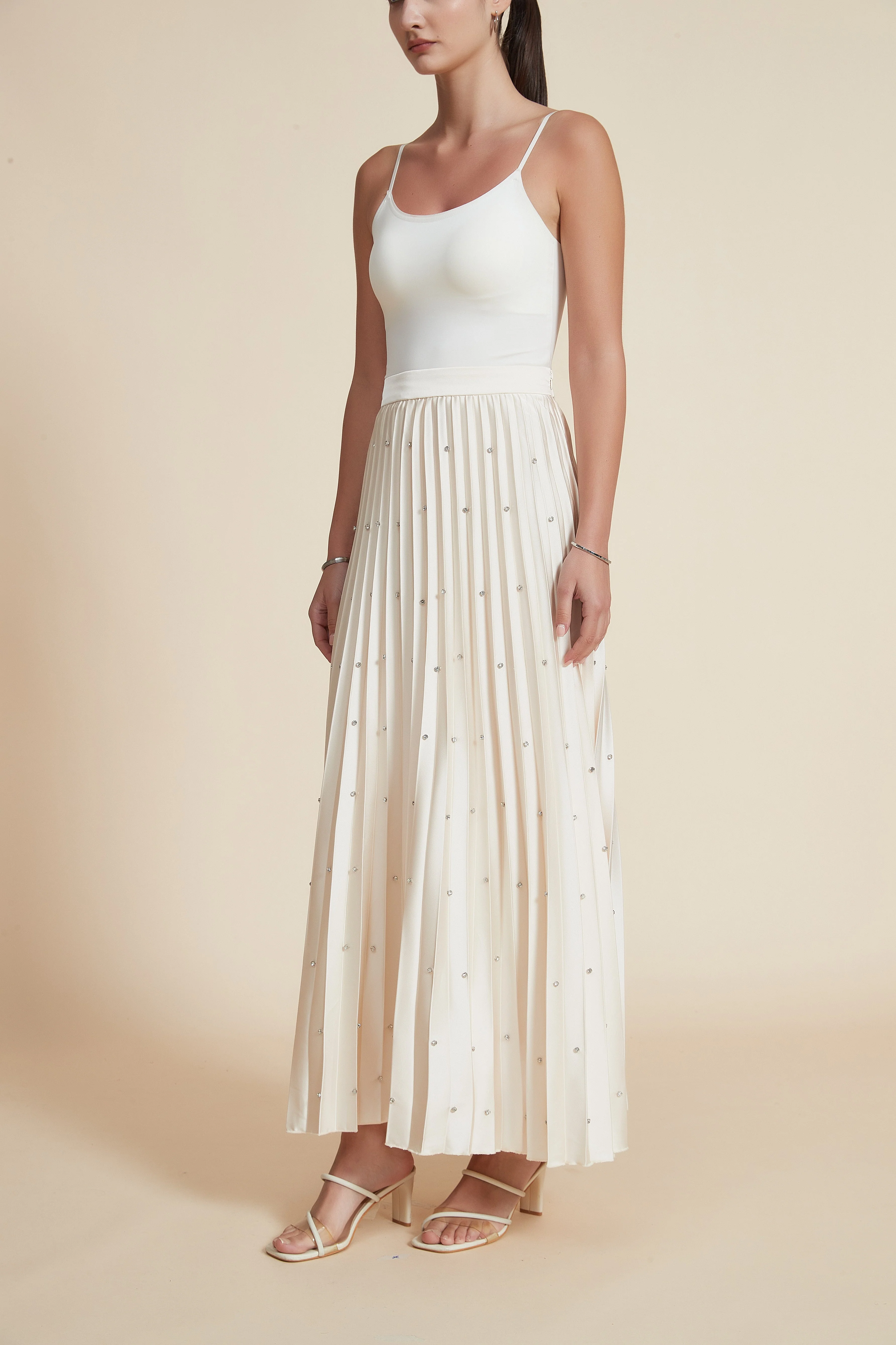 Polka Dot Long Pleated Skirt - Image 5