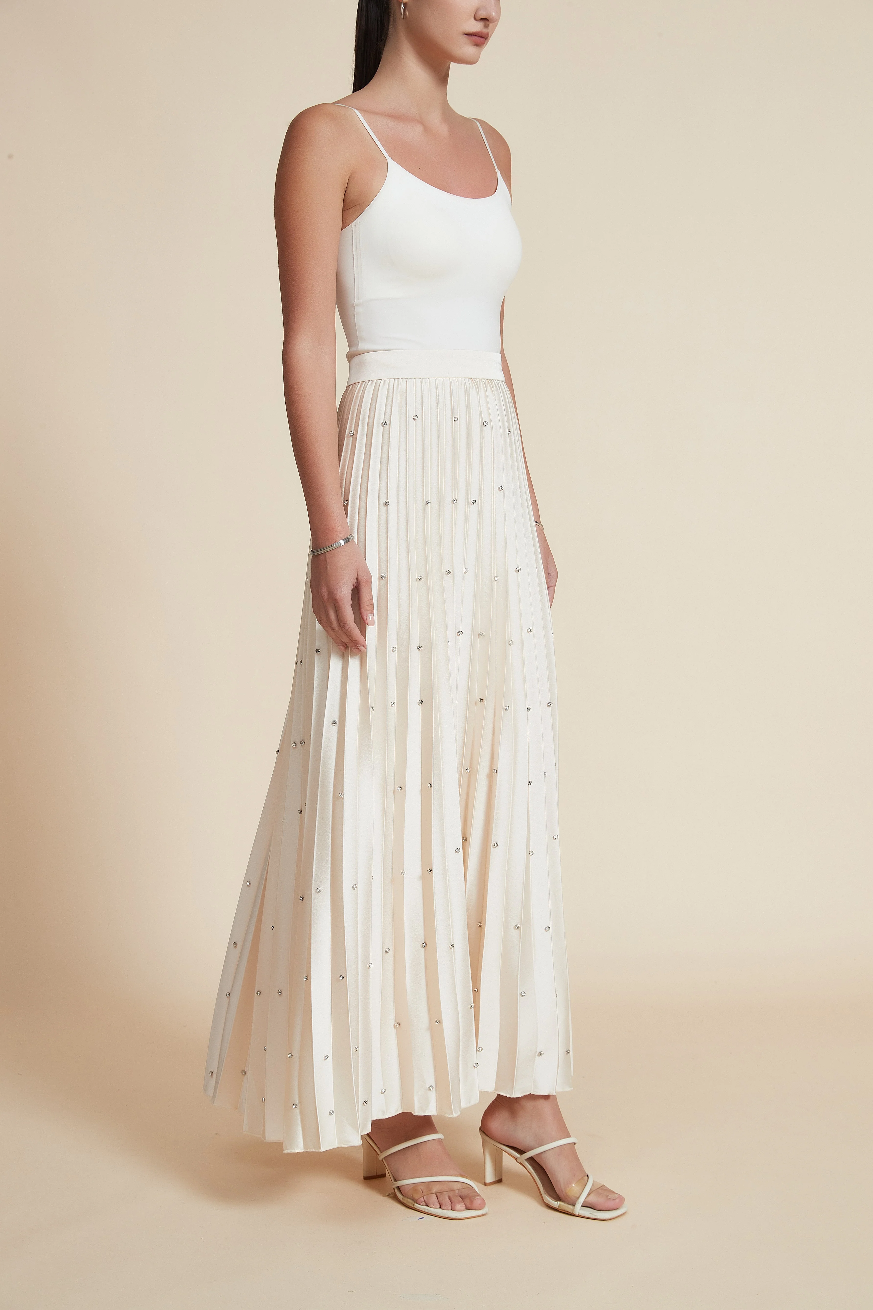 Polka Dot Long Pleated Skirt - Image 6
