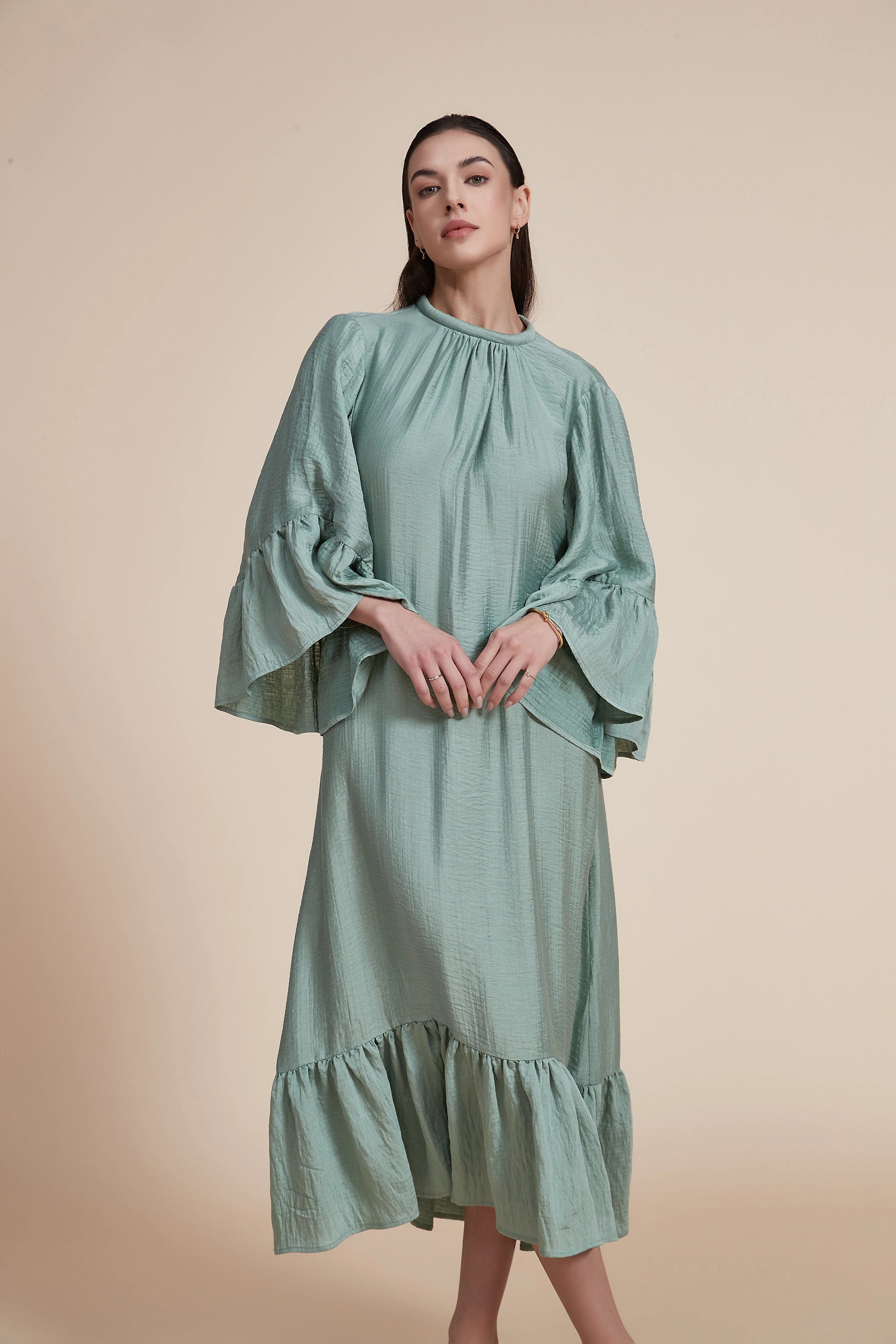 Plain Midi Dress with 3/4 Sleeves