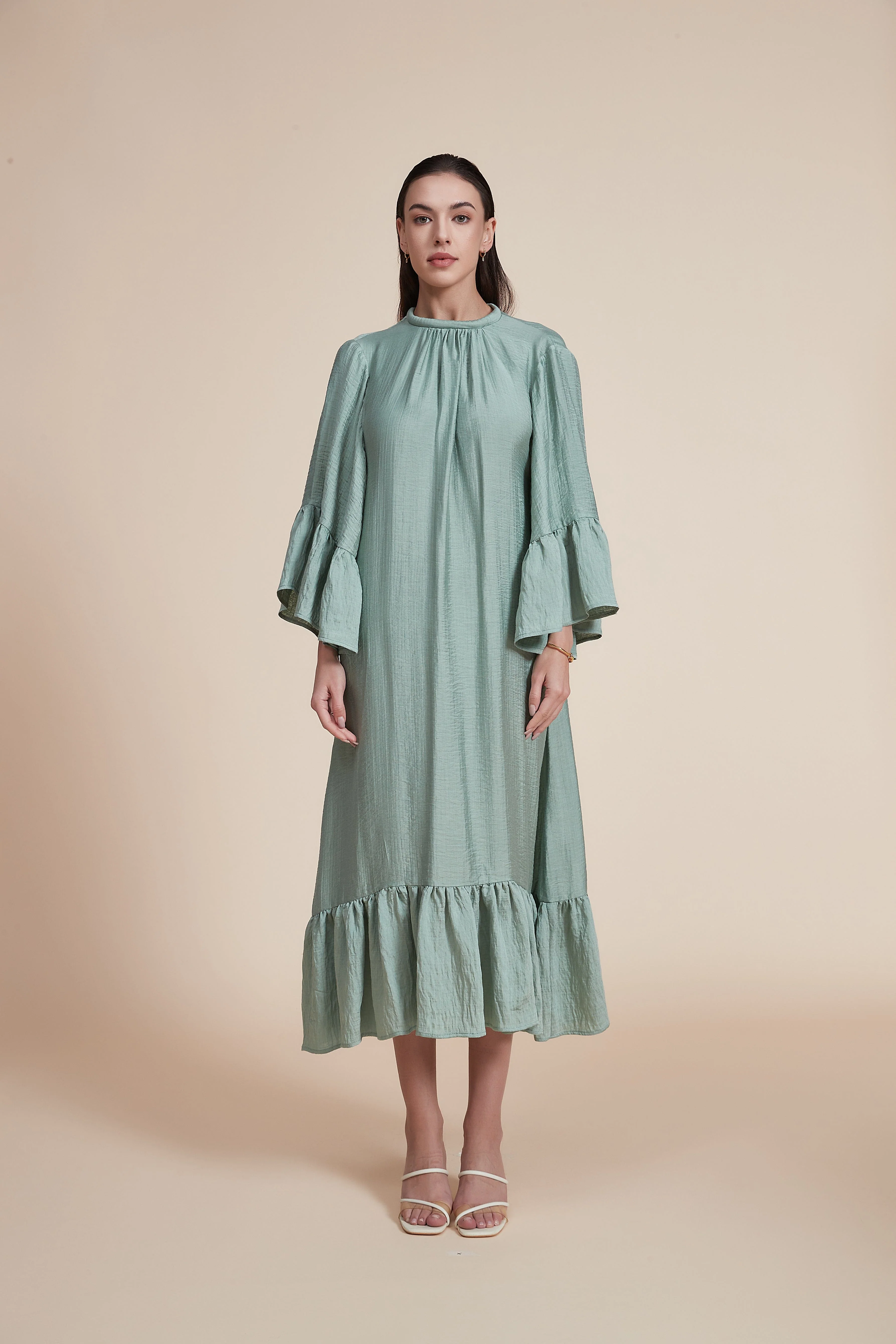 Plain Midi Dress with 3/4 Sleeves - Image 2