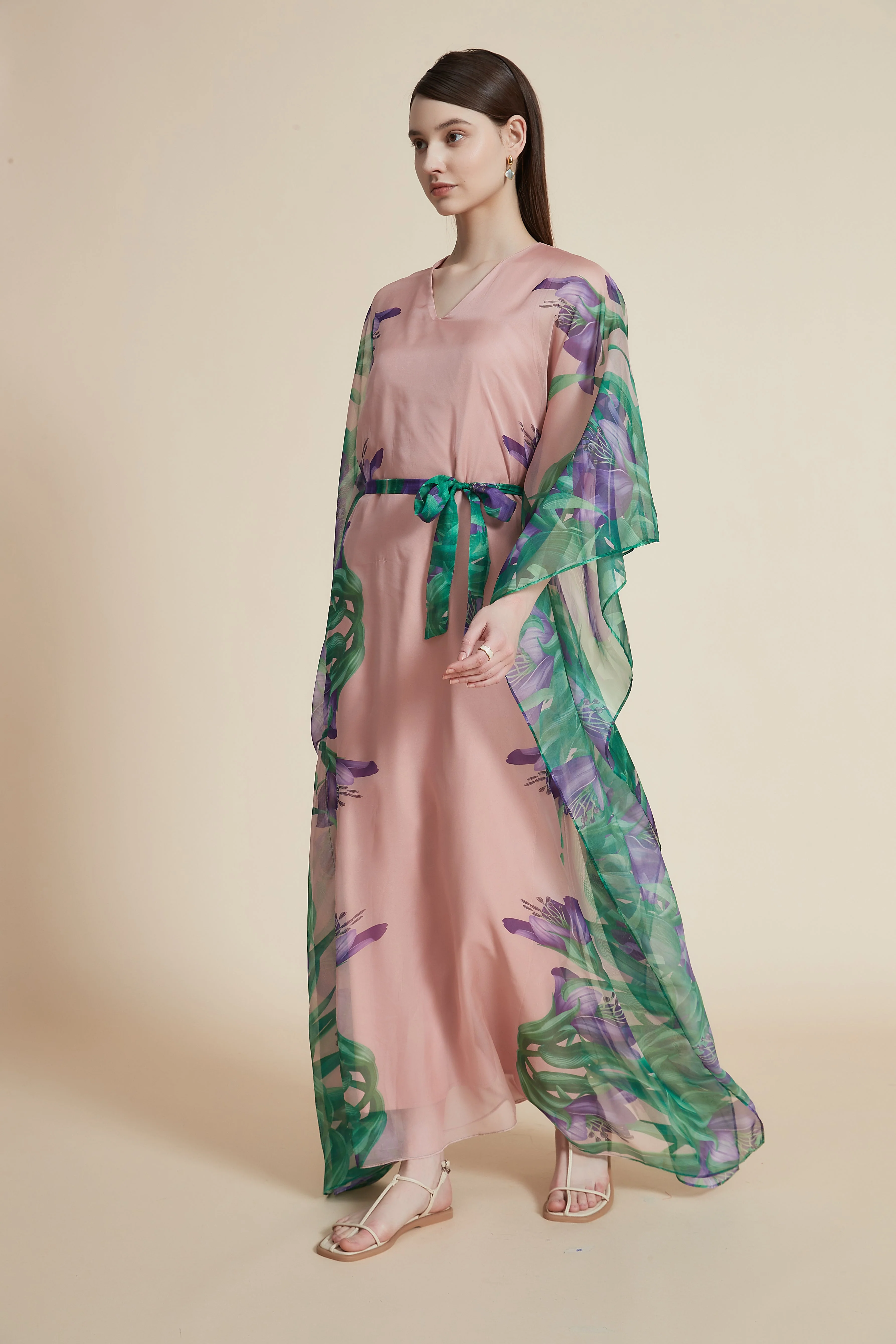 floral print butterfly sleeve maxi dress