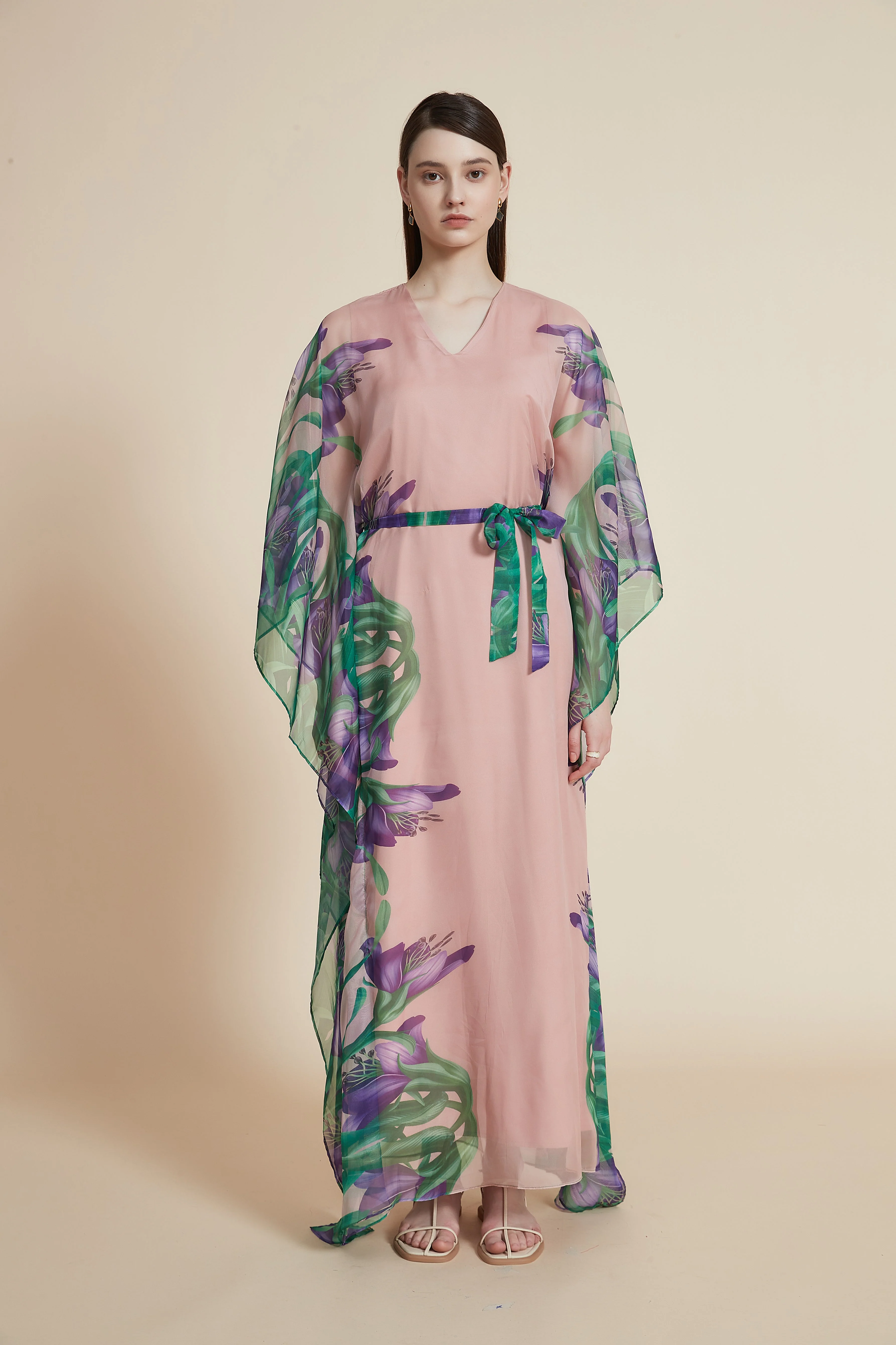 floral print butterfly sleeve maxi dress - Image 3