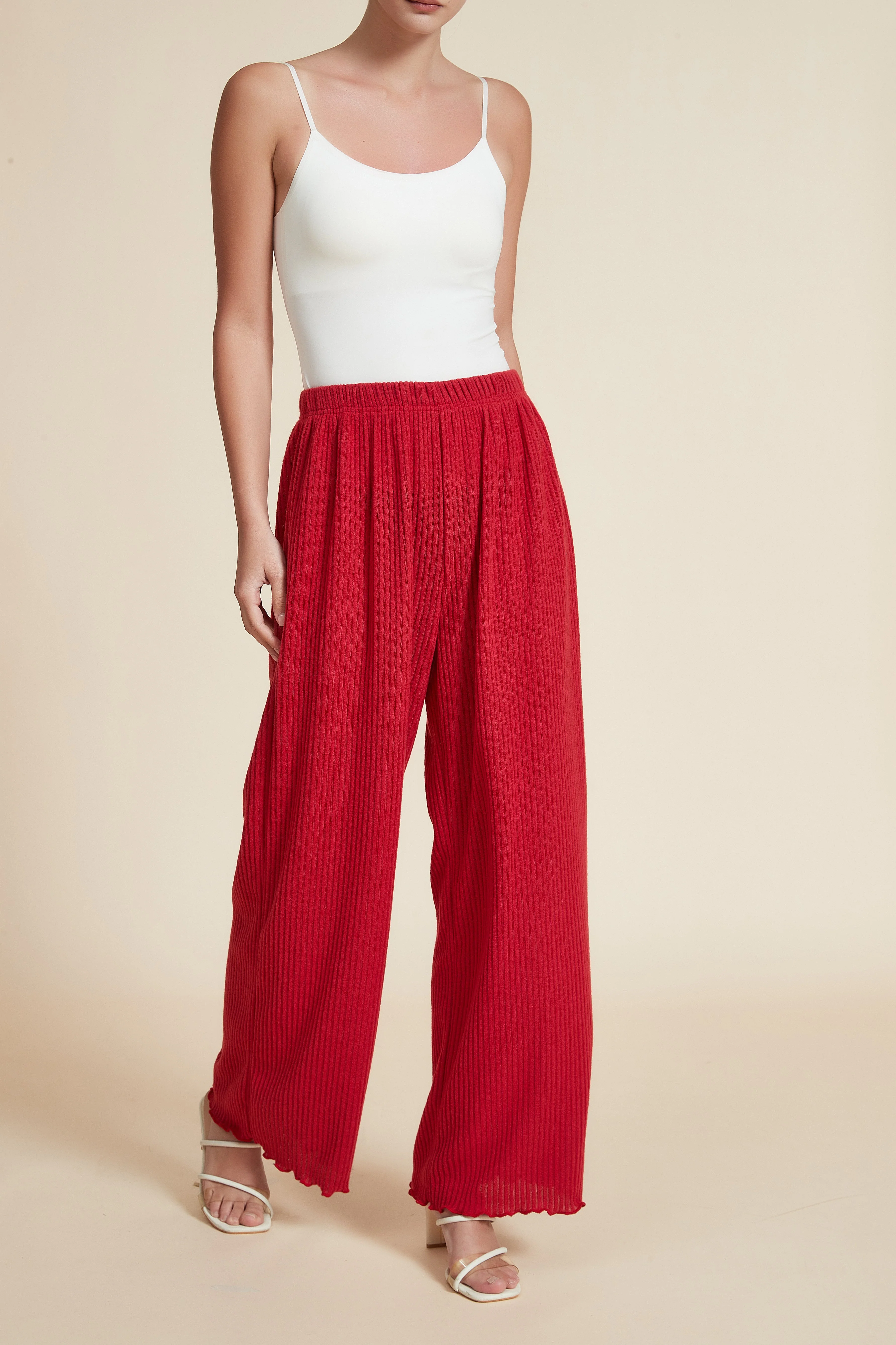Plain Wide-Leg Trousers