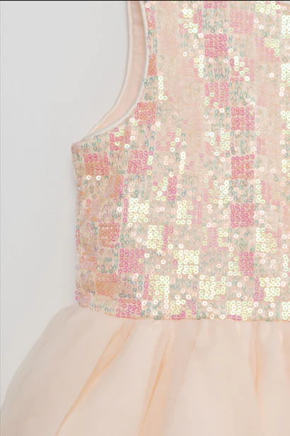 Girls Sleeveless Dress with Sequins and Chiffon Detail - Image 3