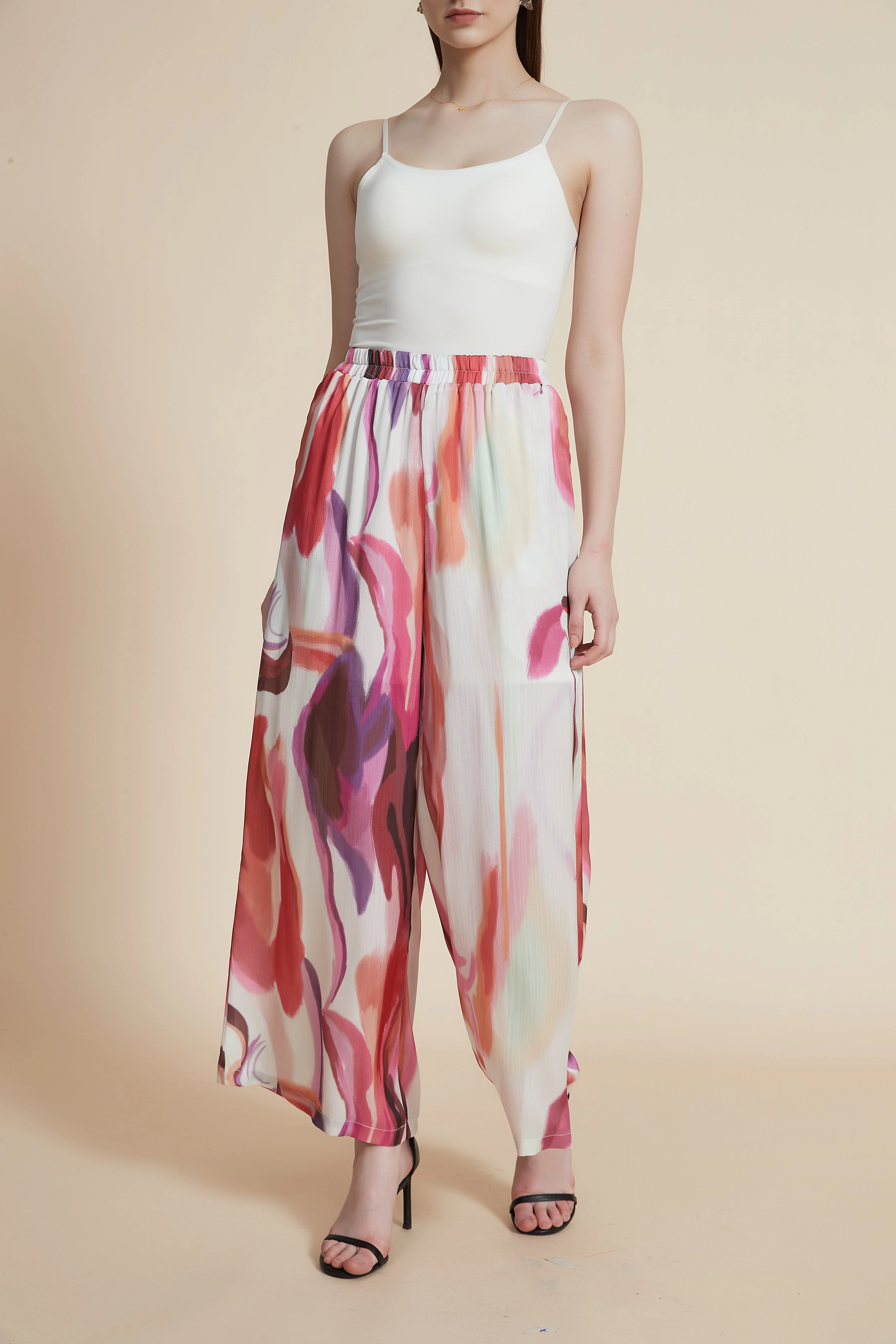 High-Waisted Wide-Leg Printed Trousers