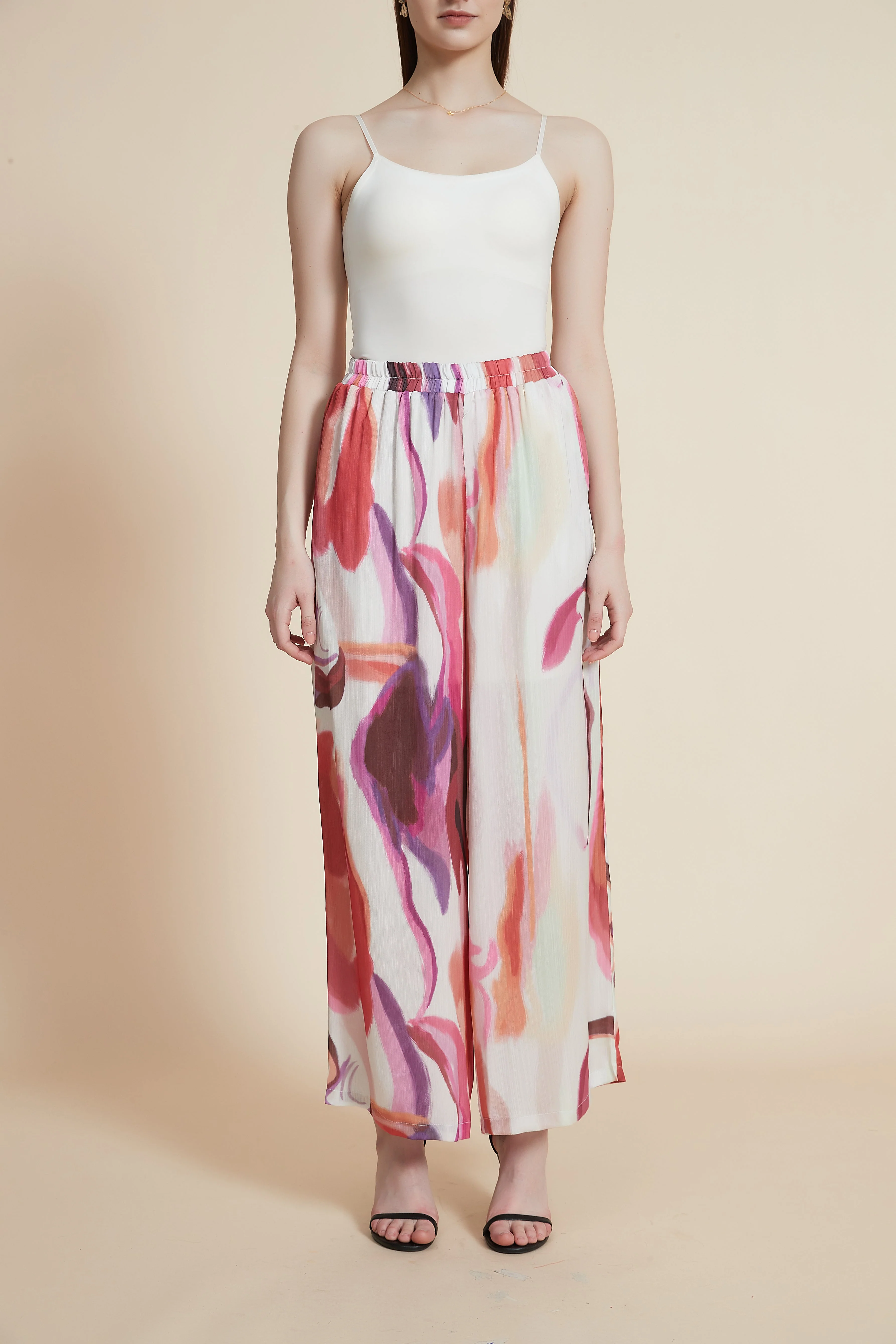 High-Waisted Wide-Leg Printed Trousers - Image 2