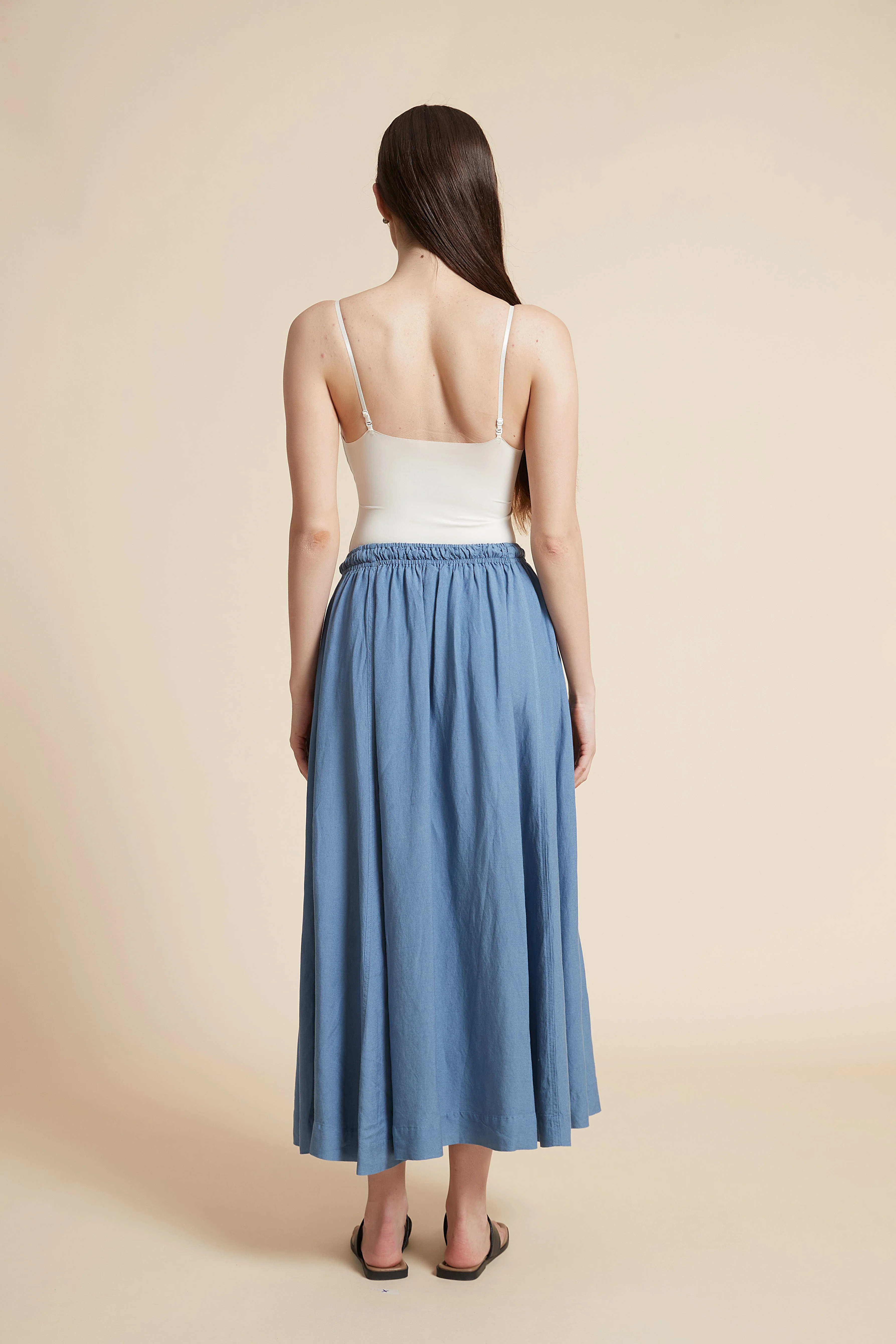 Plain Midi Skirt with Flared Cut and Waist Tie - Image 12